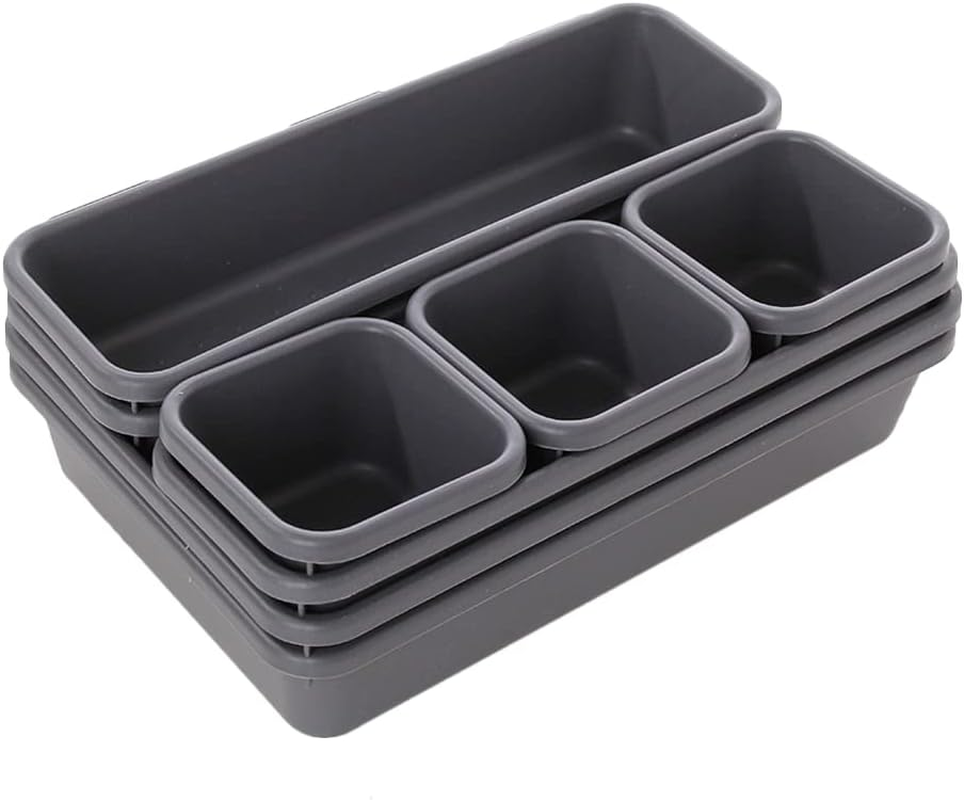 Tophomer 8Pcs Desk Drawer Organiser, 3 Sizes Plastic Storage Tidy Divider Trays for Kitchen, Bathroom, Office, Desk, Make-Up (Black)