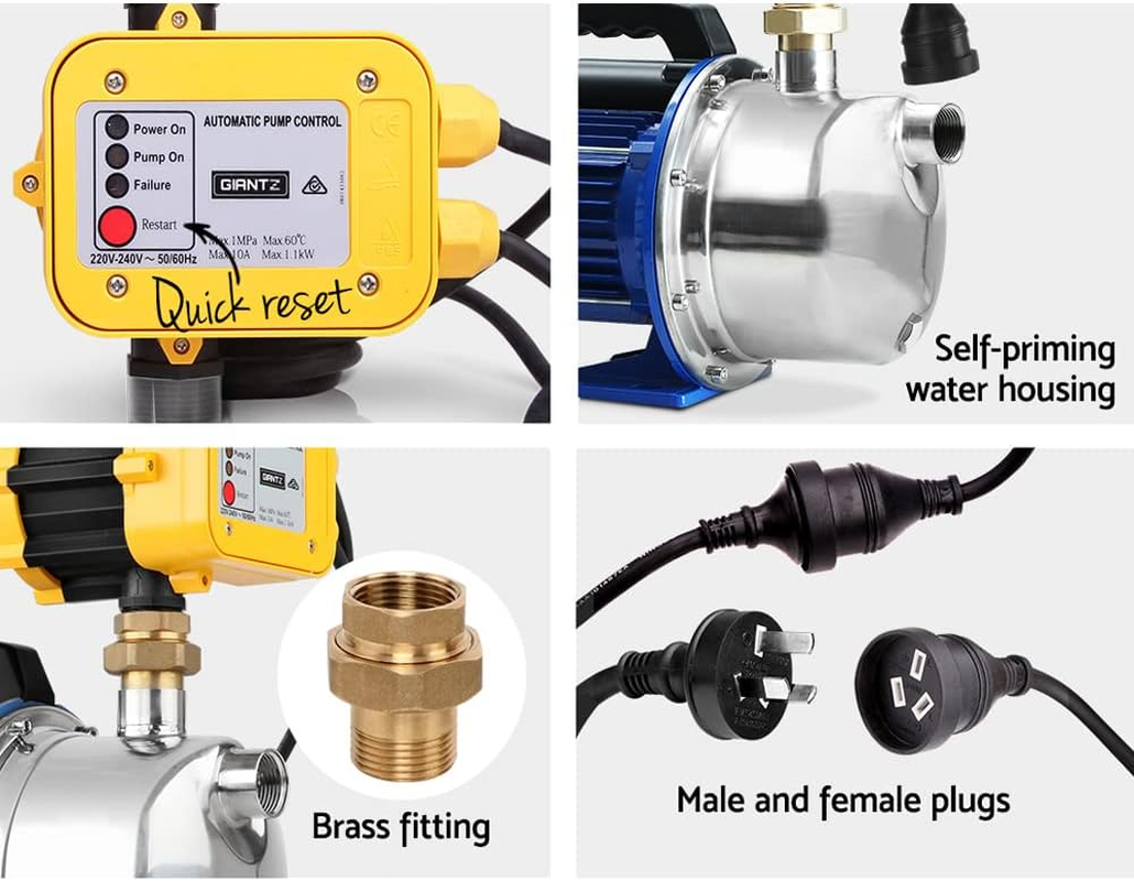 Giantz Water Pump, 2300W 4600L/H Electric High Pressure Garden Jet Pumps Controller Irrigation for Pool Pond Tank Home Farm, Portable Automatic Switch Anti-Rust Stainless Steel Body Black image number 2