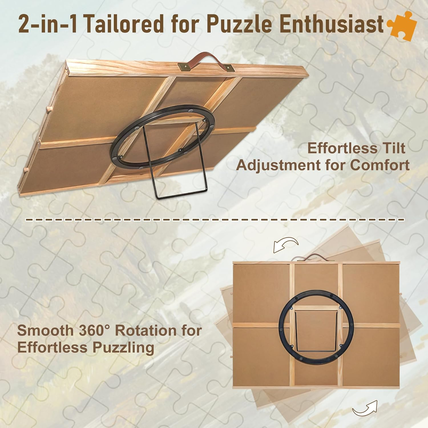 1500 Pieces Jigsaw Puzzle Board, 2-In-1 Tilting & Rotating Puzzle Table, 35"X27"Portable Wooden Jigsaw Table for Adults, Includes 4 Storage Drawers, Leather Handle, Non-Slip Surface, Protective Cover image number 5