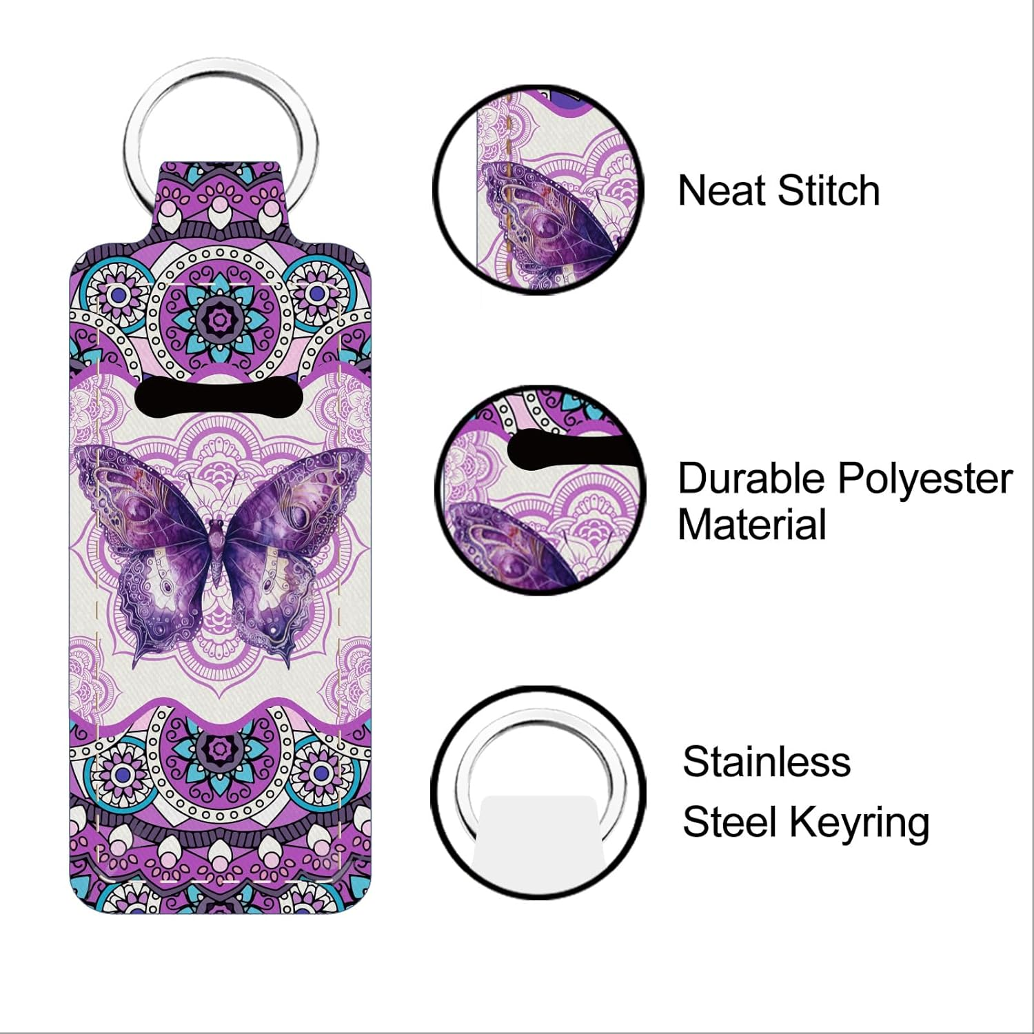 FREEBLOSS 2Pcs Chapstick Holder Keychain Lip Balm Holder Keychain Lightweight Lipstick Sleeve Pouch with Mandala and Butterfly Pattern for Women Girls 9.6X3.8Cm image number 6