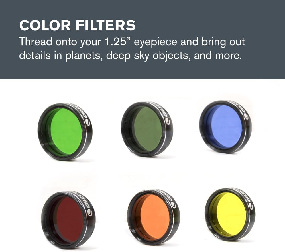 Celestron 94303 1.25 Inch Eyepiece & Filter Kit - Includes 14 Pieces in Metal Foam-Lined Carry Case, Silver image number 4