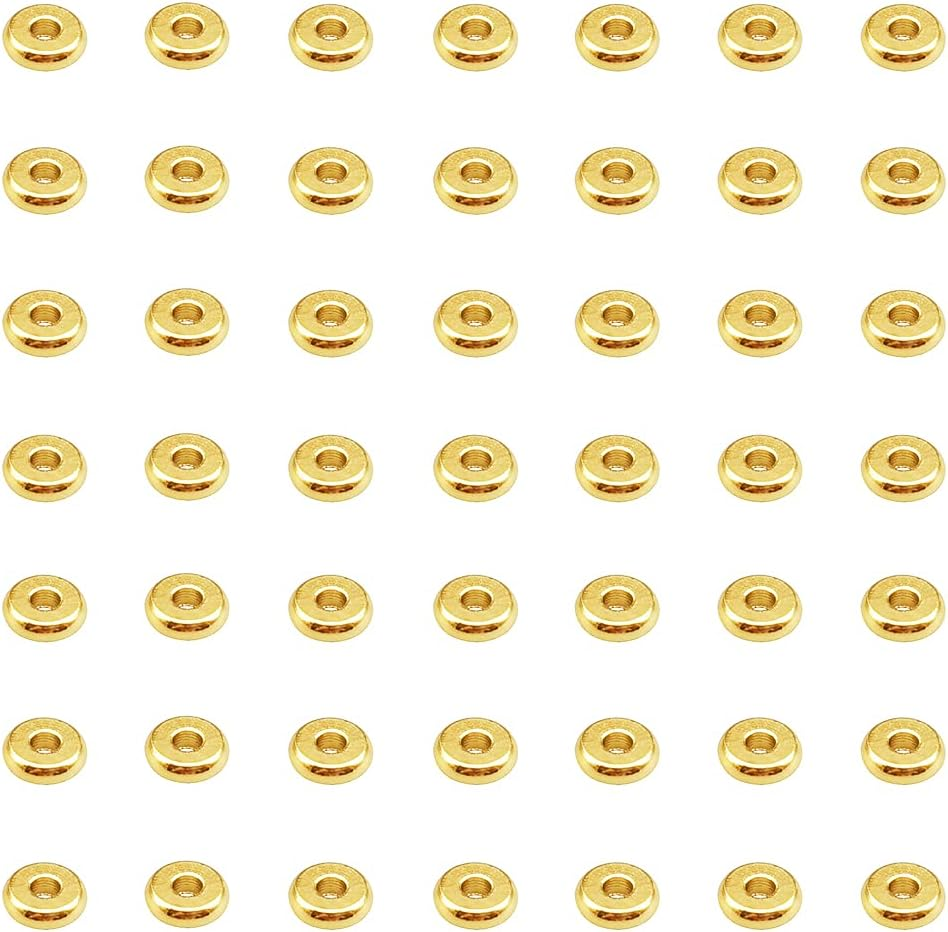 INSPIRELLE 100Pcs Heishi Beads 6Mm Disc Brass Rondelle Spacer Beads 18K Yellow Gold Flat round Shape Jewelry Metal Spacers for Bracelet Necklace Jewelry Making