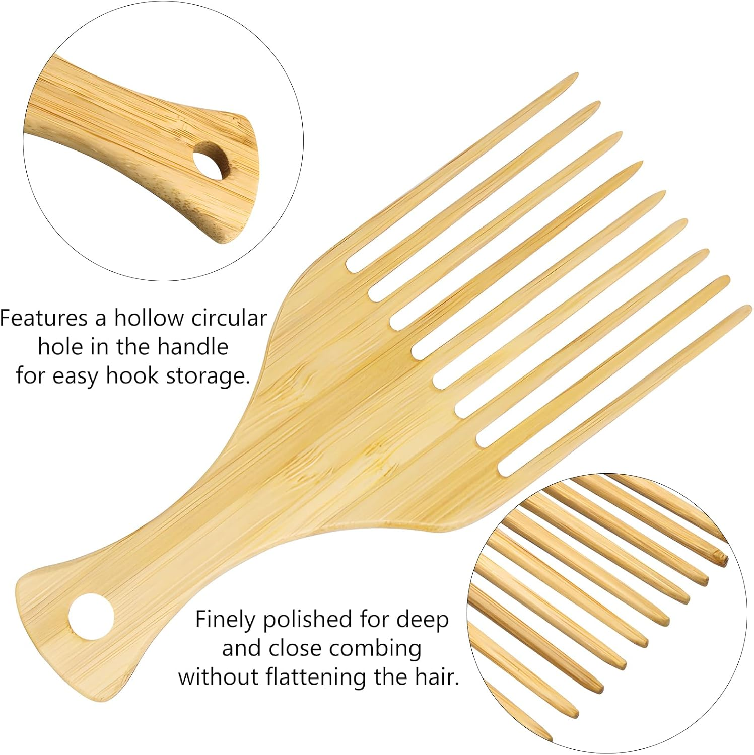 2-Piece Bamboo Comb Set for Afro Hair: Natural Anti-Static Picks for Curly, Thick Hair, Ideal for Men and Women, Eco-Friendly Styling and Detangling Solution image number 2