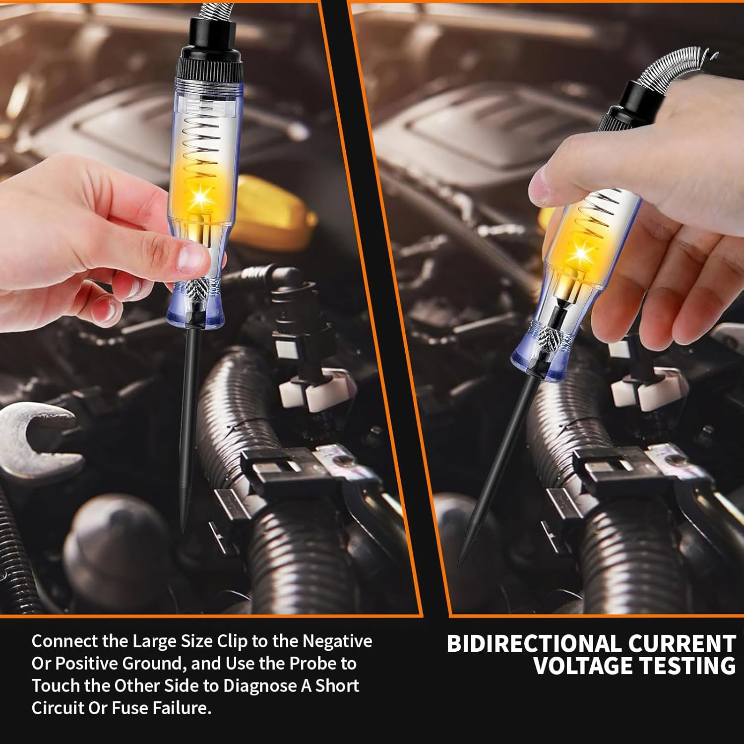 DC 6V-24V Automotive Test Light Electric Tester Pen with Sharp Probe and Clip, Continuity Circuit Tester for Car SUV Truck RV, Easy One-Hand Use for Mechanics and Diyers image number 2