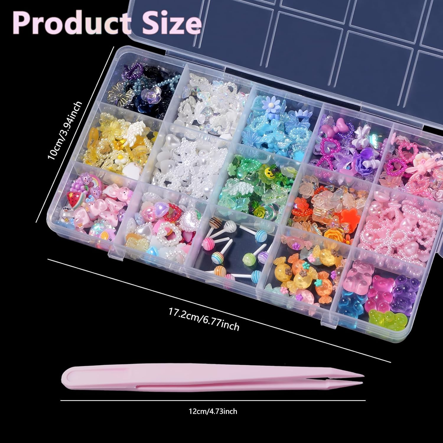 3D Assorted Pearls Cute Bear Lollipop Candy Nail Charms for Manicure Crafts Accessories Set - Colorful Flower Heart Butterfly Bow Star Nail Charms image number 2