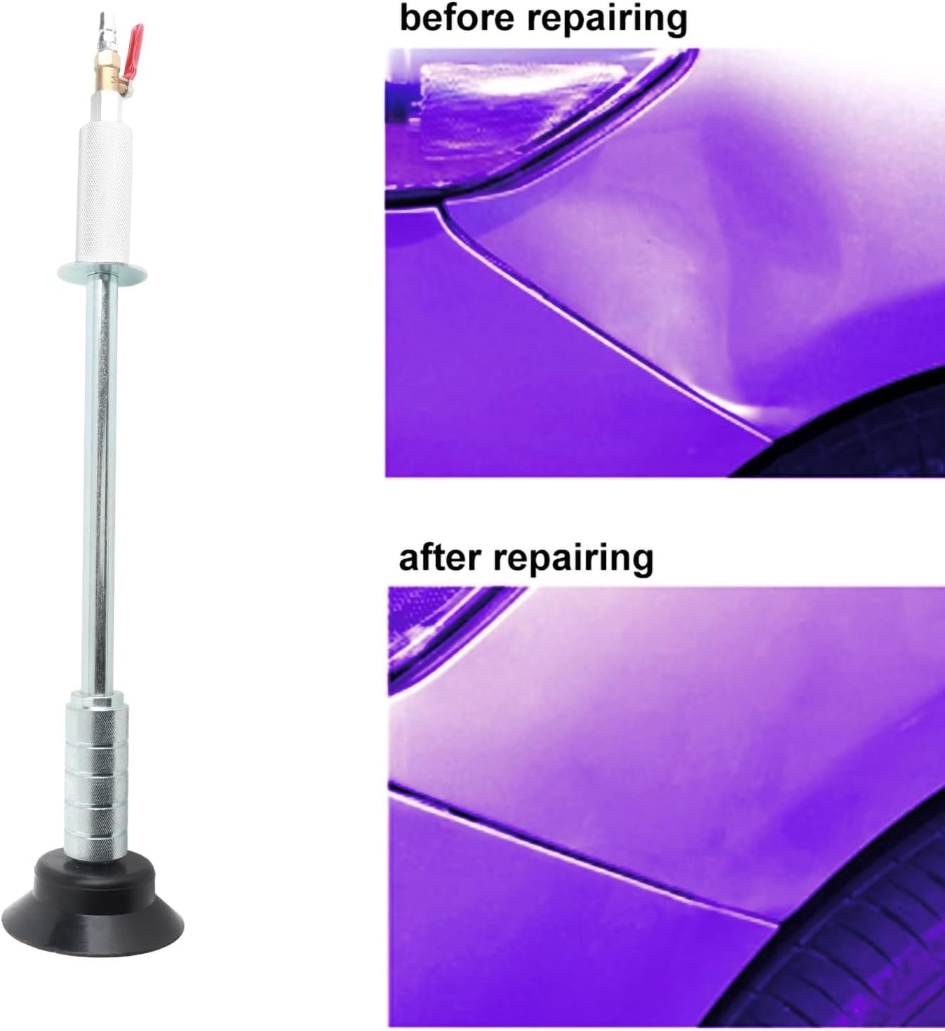 Heavy Pull Hammer Penumatic Sag Repair Hammer with Suction Cup Slide Tool, Dent Puller for Car Body Repair, Galvanized Steel Black Color 1900G Weight