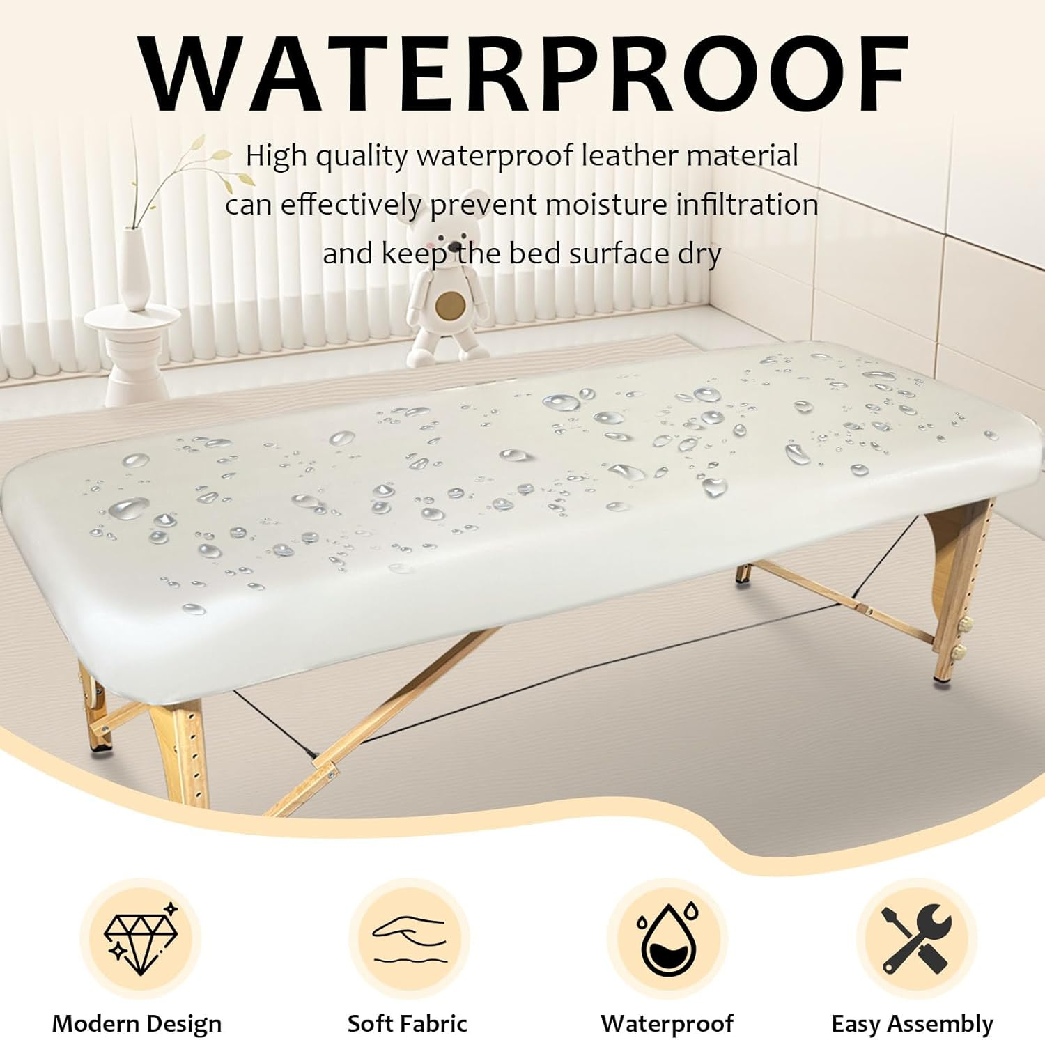 Lufyzora PU Leather Massage Table Cover Waterproof Massage Table Cover Protector Elastic, Odorless & Anti-Wrinkle Wipeable Massage Bed Cover Fitted for 6FT Massage Bed/Spa Bed/Lash Bed (White, 1Pcs) image number 3