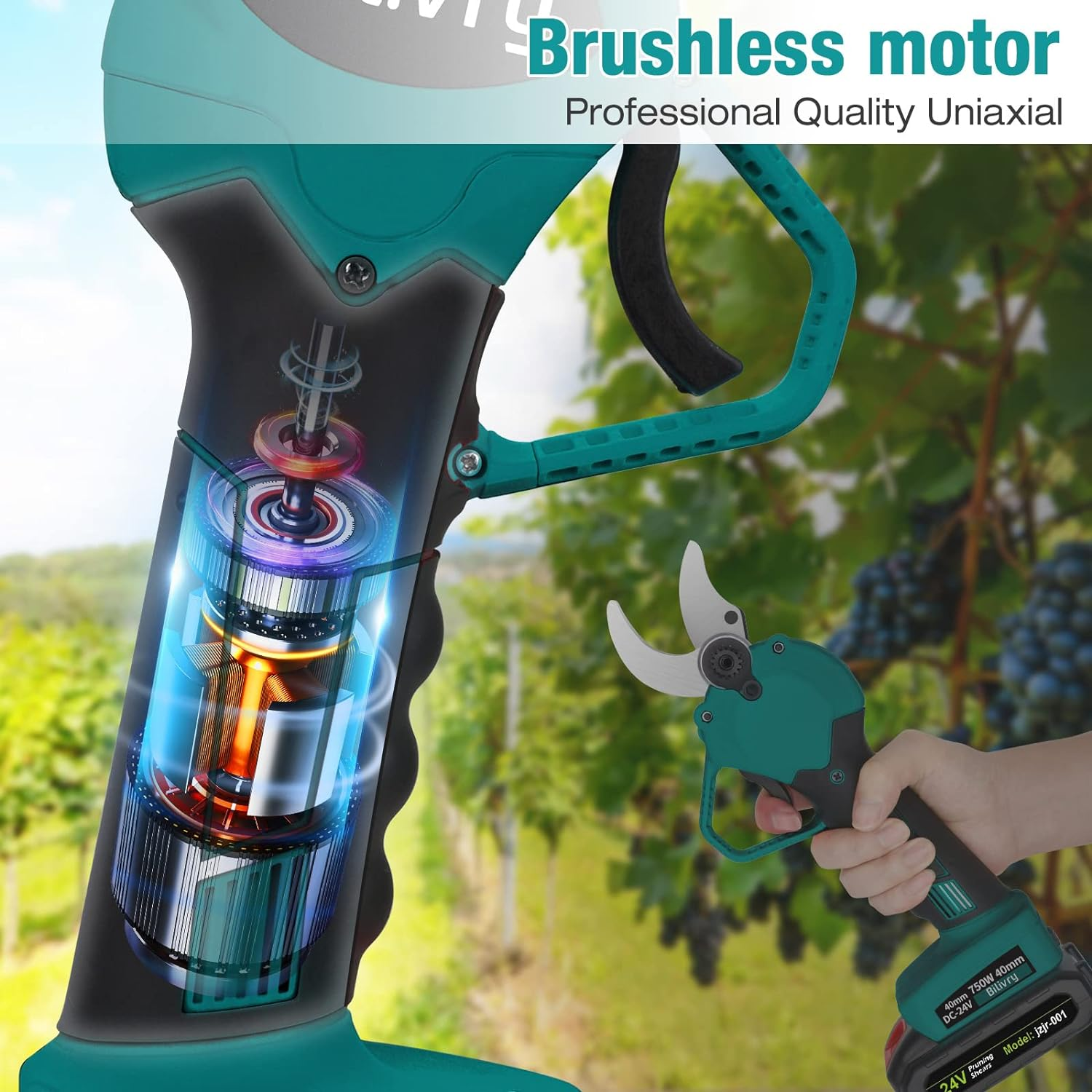 Electric Pruning Shears Cordless Secateurs - Tree Branch Cutter Electric Scissors Battery Pruning Shears Max 40Mm Cutting Diameter Professional Pruning Tools (Blue) image number 3