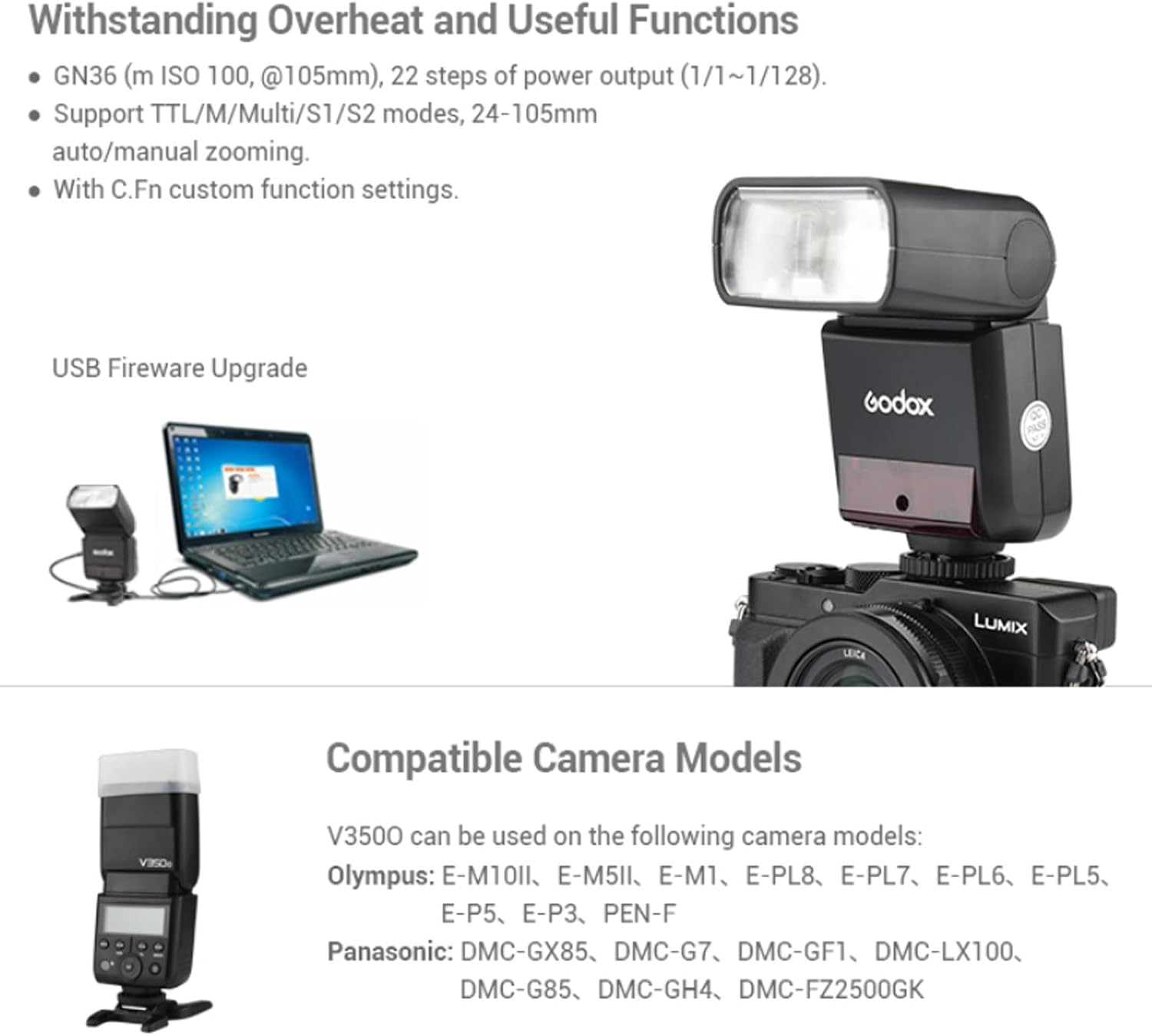 Godox V350O TTL Flash for Olympus Panasonic GN36 1/8000S HSS Camera Flash W/ 2000Mah Battery 500 Times Full Power Flash 0.1S-1.7S Recycle Time for Olympus Panasonic Camera (V350-O) image number 4