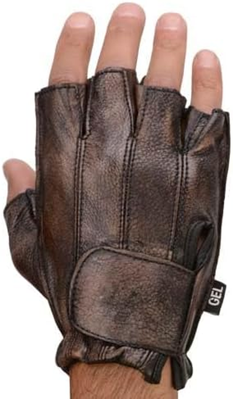 Men'S Distressed Brown Fingerless Gloves W/ Gel Palm image number 3