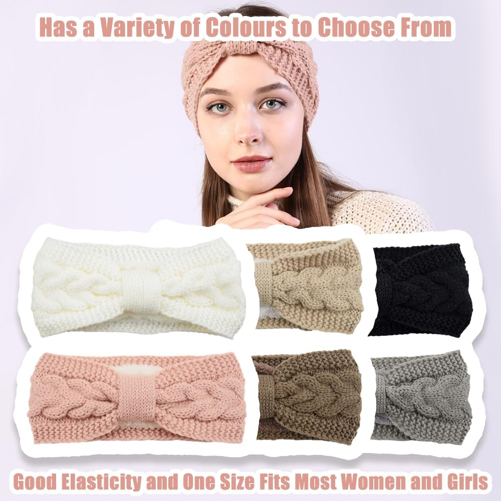 YOFASEN Pack of 2 Women'S Winter Headbands, Lined Fleece Hair Bands, Elastic Headband, Ear Warmer, Hairband, Crochet Hair Accessories, Knitted Headband for Women and Girls (White + Pink) - White + Pink image number 2