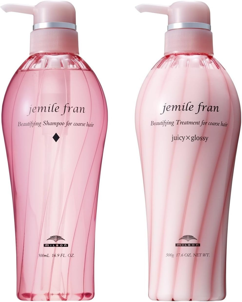 Milbon Jemile Fran Shampoo & Treatment (Diamond & Juicy Grorossy) 16.9 Fl Oz (500 Ml), 17.6 Oz (500 G), Bottle Set