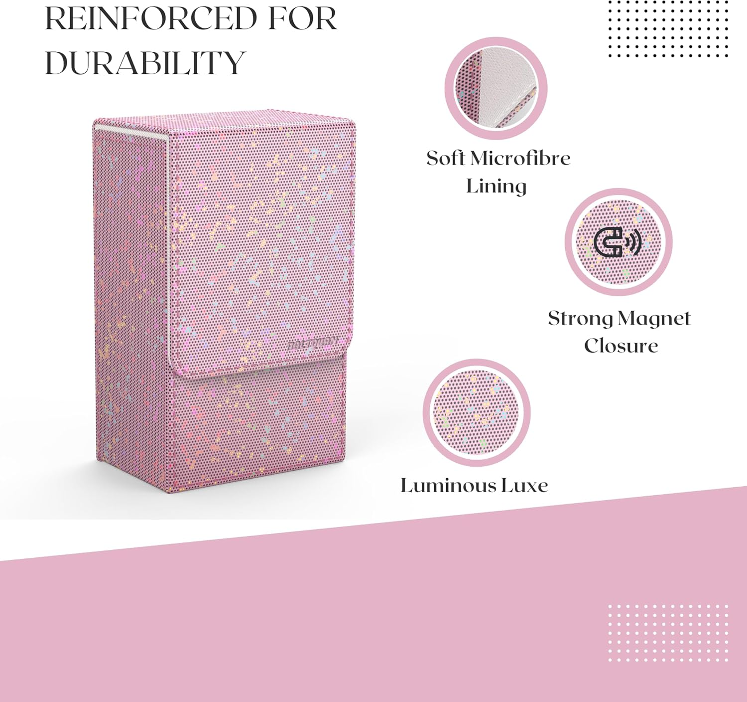 Boltquan Pearlized Pink Tarot Card Holder with White Interior &ndash; Fold-Top Case with Magnetic Lid Closure &ndash; Fits Standard Tarot Decks &ndash; Outer Dimensions 5.39 X 3.38 X 2 Inches (Pearlized Pink) - Moonlit Oracle image number 3