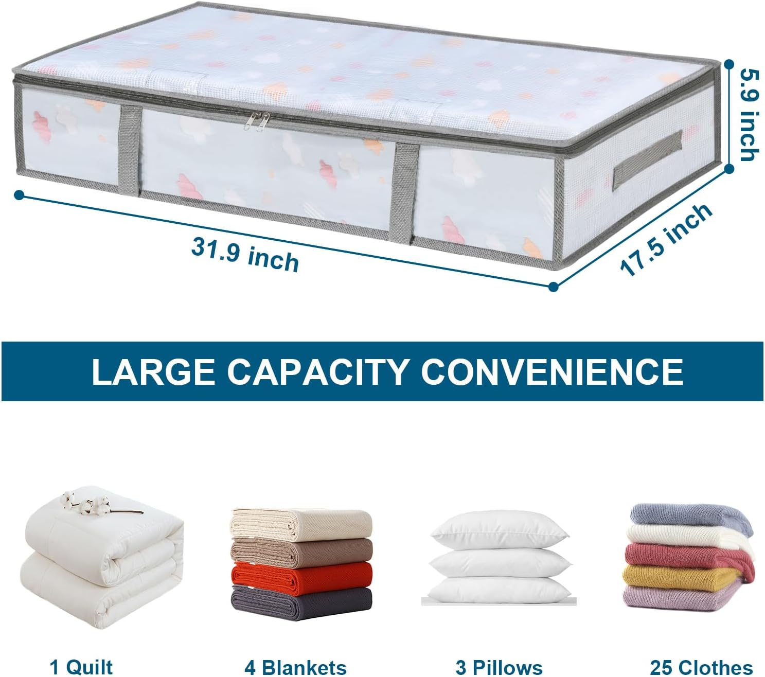 2 Pack under Bed Storage Containers Bins, Humid-Proof Plastic Underbed Storage Bins, Clothes Storage and Organization Bags, under the Bed Blanket Storage with Handles for Clothes, Bedroom image number 2
