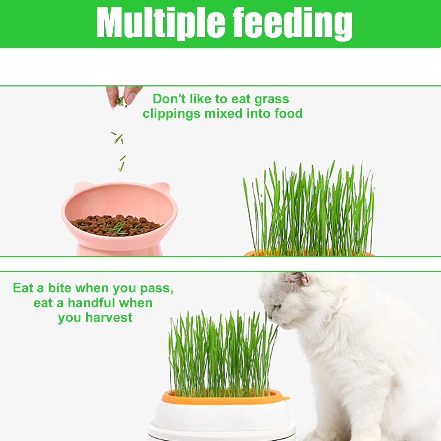 HOMURY Cat Grass Tray Growth Set: Plastic Comfortable Cat Grass Case, 2 Pieces Hydroponic Cat Grass Box with 6 Bag Seed, Cat Grass Germination Tray for Cat Dogs Pets image number 3