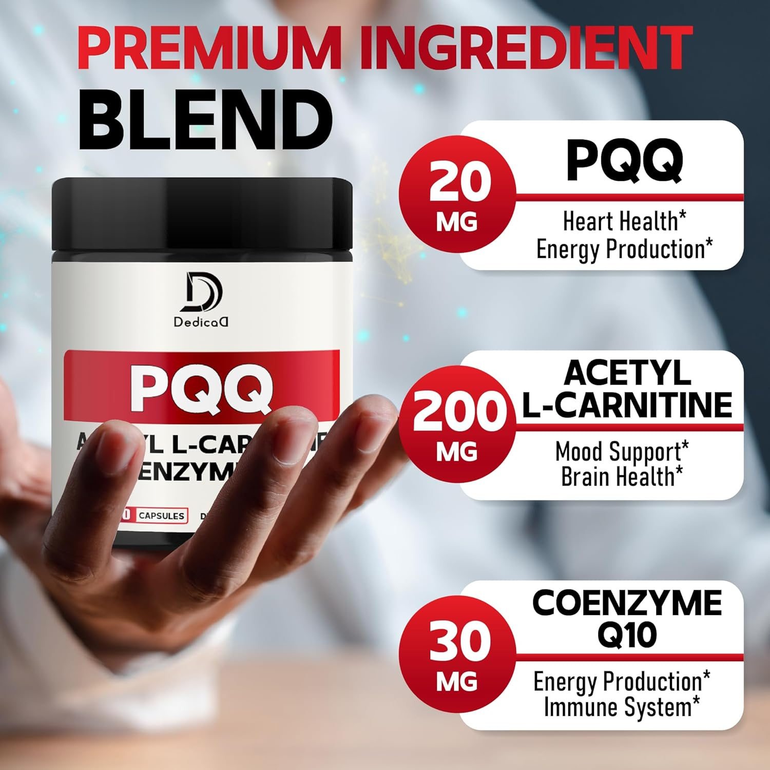 PQQ Supplement 250Mg - 2 Month 60 Capsules - 3 Potent Ingredients with Acetyl L-Carnitine & Coq10