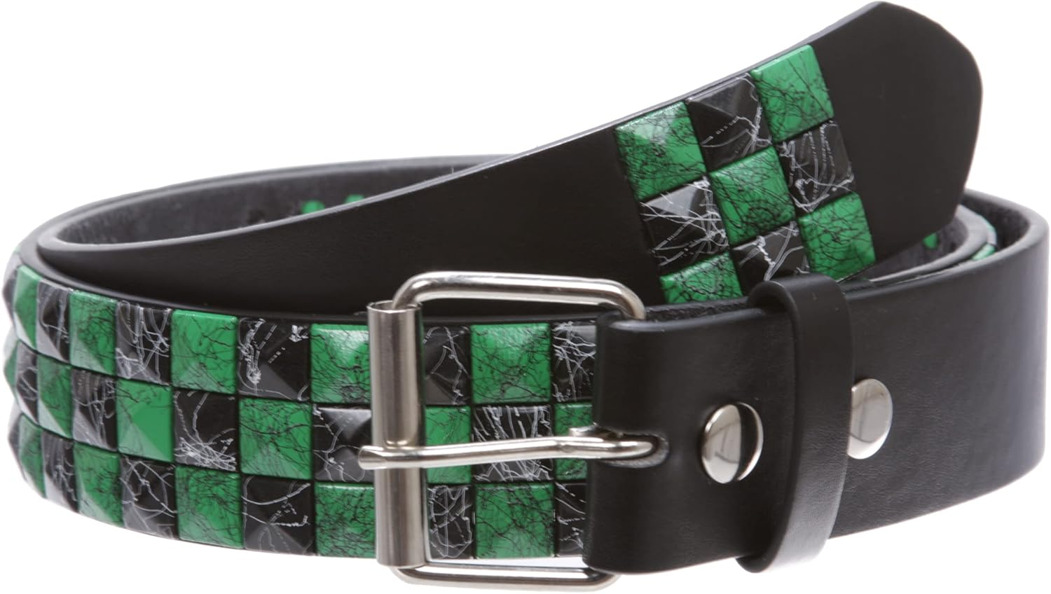 Snap on 1 1/2" Red & Black Checkerboard Punk Rock Studded Belt