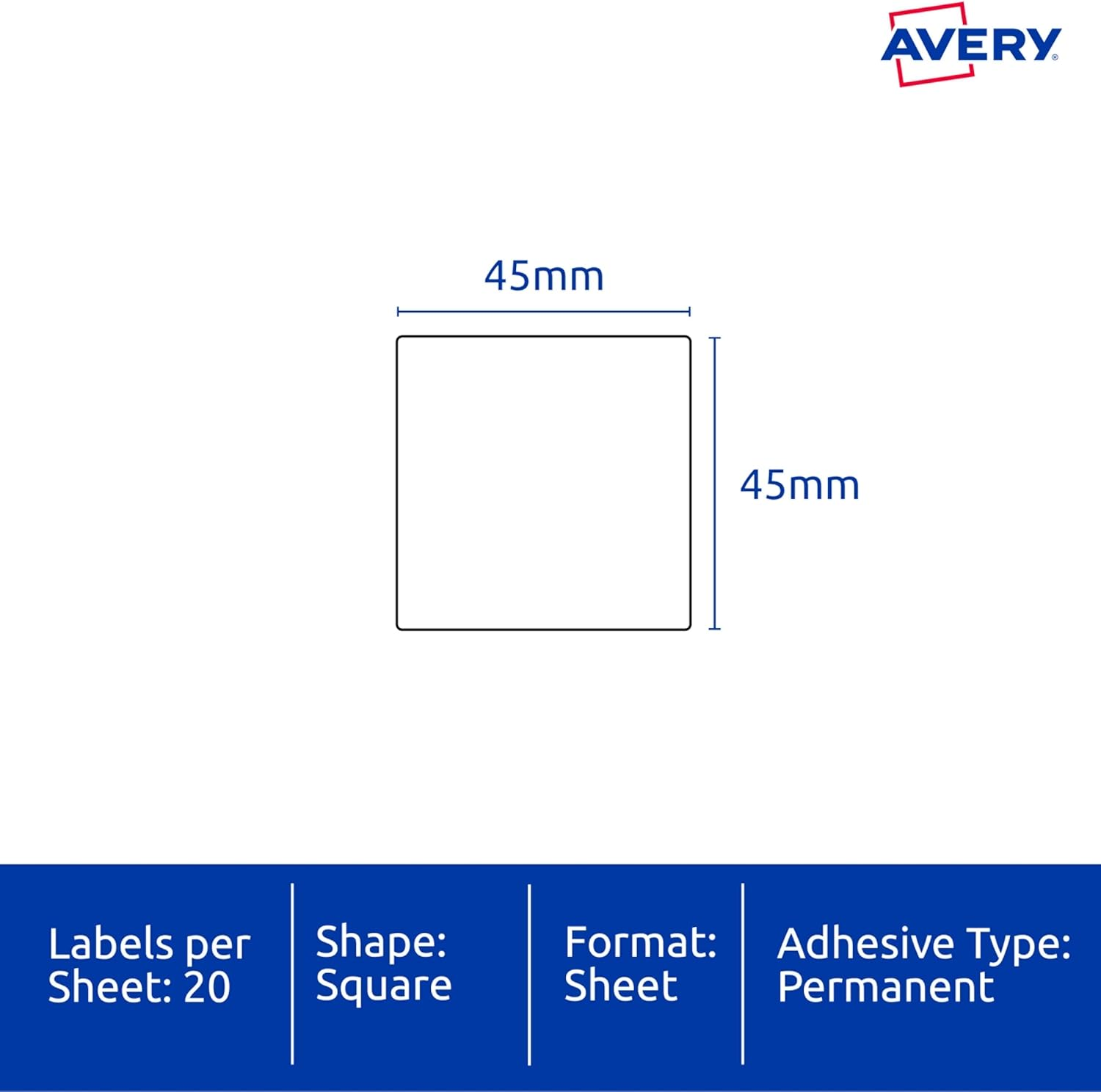 Avery Australia Glossy White Square Labels - Printable Product Stickers - Self Adhesive Sheets for Laser & Inkjet Printers - 45 X 45 Mm 10 X A4 Sheets - 980016/ L7124 image number 1