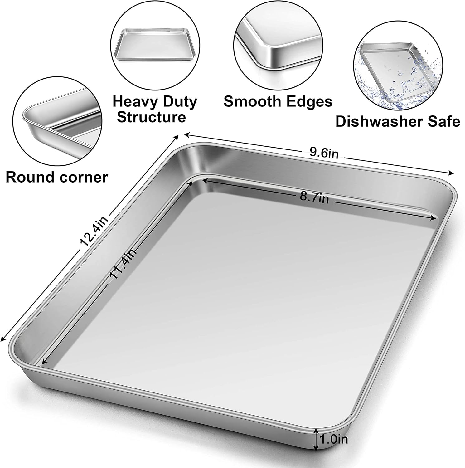Homikit Baking Pan Sheet Set of 2, 9 X 12 Stainless Steel Cookie Sheets Tray for Oven, Metal Half Sheet Bakeware for Cooking Baking, Rustproof & Heavy Duty, Nonstick & Dishwasher Safe