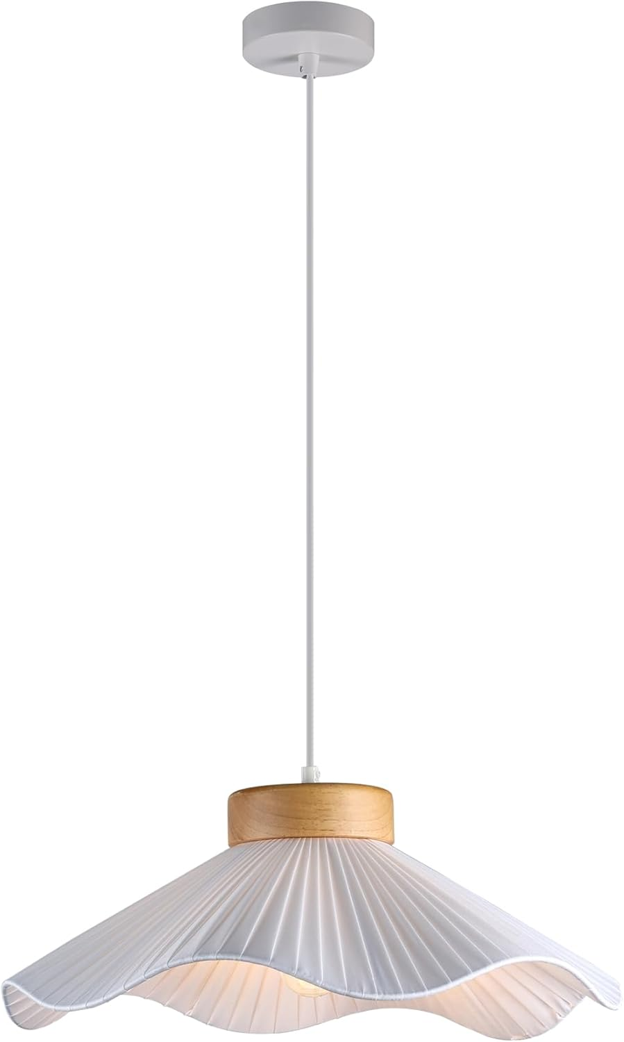 Lexi Lighting Seraphina Pendant Light, Large White Pleated Wave Fabric Lampshade, Wood Metal Ceiling Lamp, Overall Height 170Cm, Nordic Hanging Lighting Fixture for Indoor Kitchen Island Dining Table image number 3