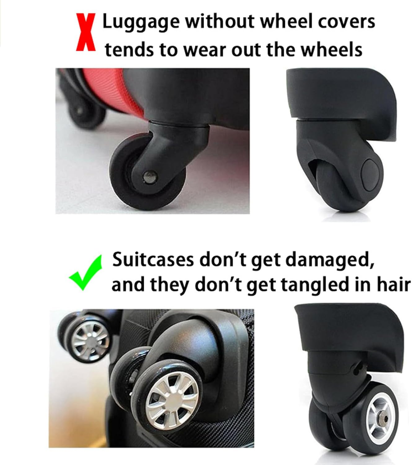 8Pcs Silent Luggage Wheel Cover, Silicone Suitcase Wheels Protector, Noise-Reducing Accessories image number 1