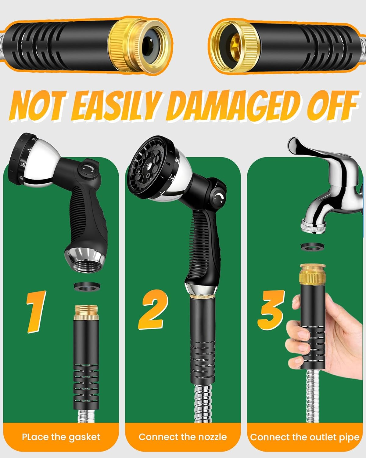 Garden Hose 100FT (30M) - Stainless Steel Water Hoses with 10 Function Spray Nozzle, Lightweight, Heavy Duty & Flexible with Removable Hose Connector for Car Wash, Outdoor, Yard, RV & Garden image number 4