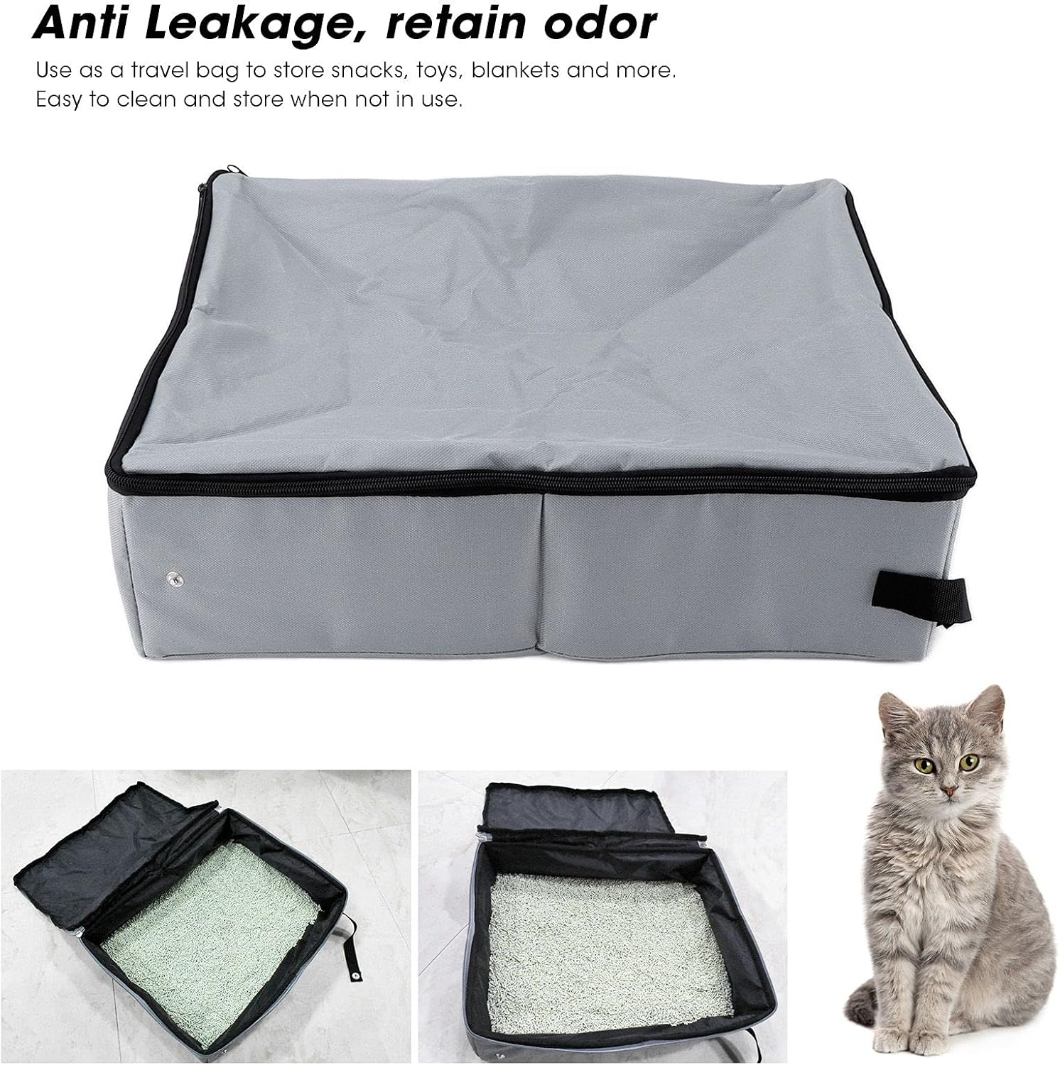 Portable Travel Litter Box - Foldable Cat Litter Box with Zipper Top and Handles - Leakproof Oxford Cloth Cat Litter Box - Reusable Cat Litter Pan for Roadtrip, Travel, Hotels (S) image number 5