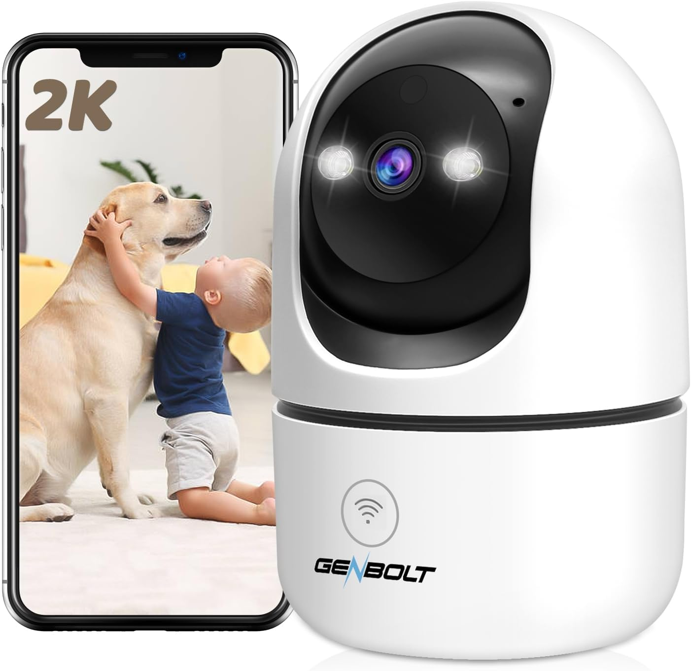 GENBOLT 2K Pet Camera, Wifi Security Camera Indoor,Home Surveillance IP Camera CCTV with Humanoid Detection, Auto Cruise Dog Cam with Audio Alarm image number 2