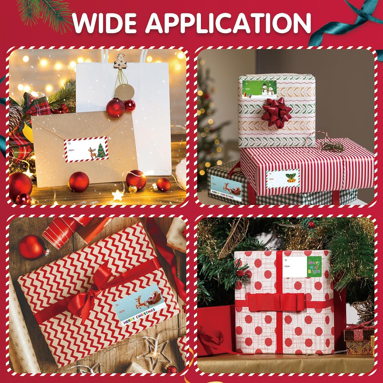 Christmas Tags Gift Stickers 500 Pcs &ndash; 3 X 1.6 Inch Self Adhesive Name Labels for Presents, Santa Design Baubles Wrapping Paper, the Gifts Holiday Tags for Christmas, Birthdays, Weddings, Party image number 6