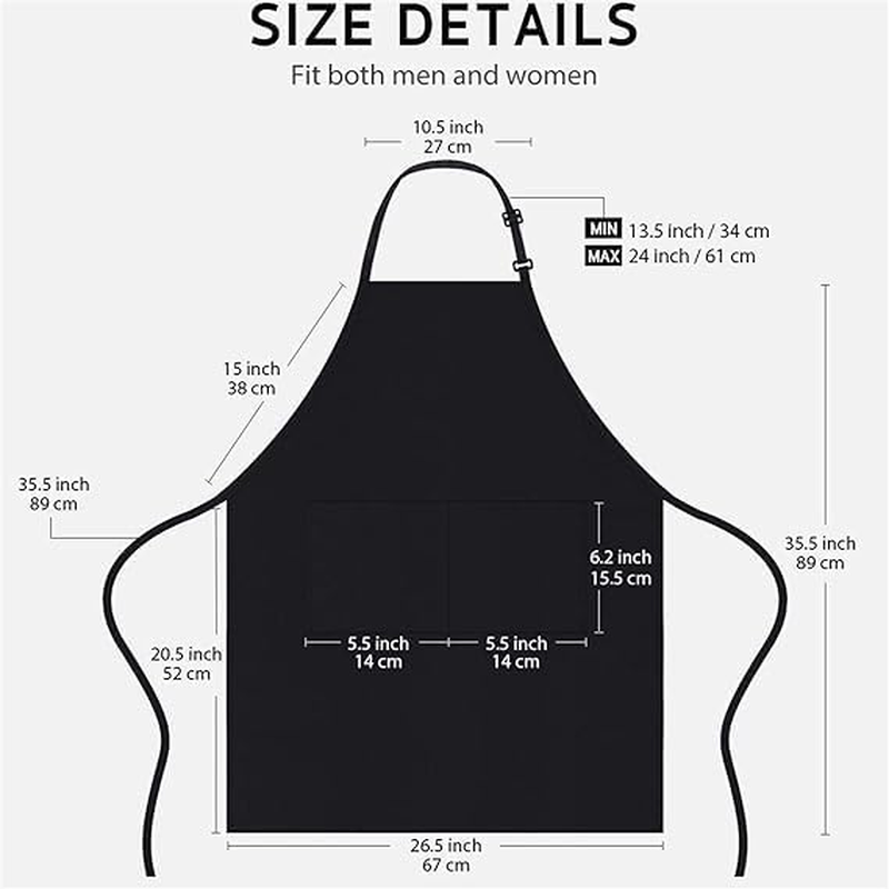 Black Adjustable Bib Apron - Water-Proof and Oil-Proof Kitchen Apron, 2Pcs Cooking Aprons image number 5