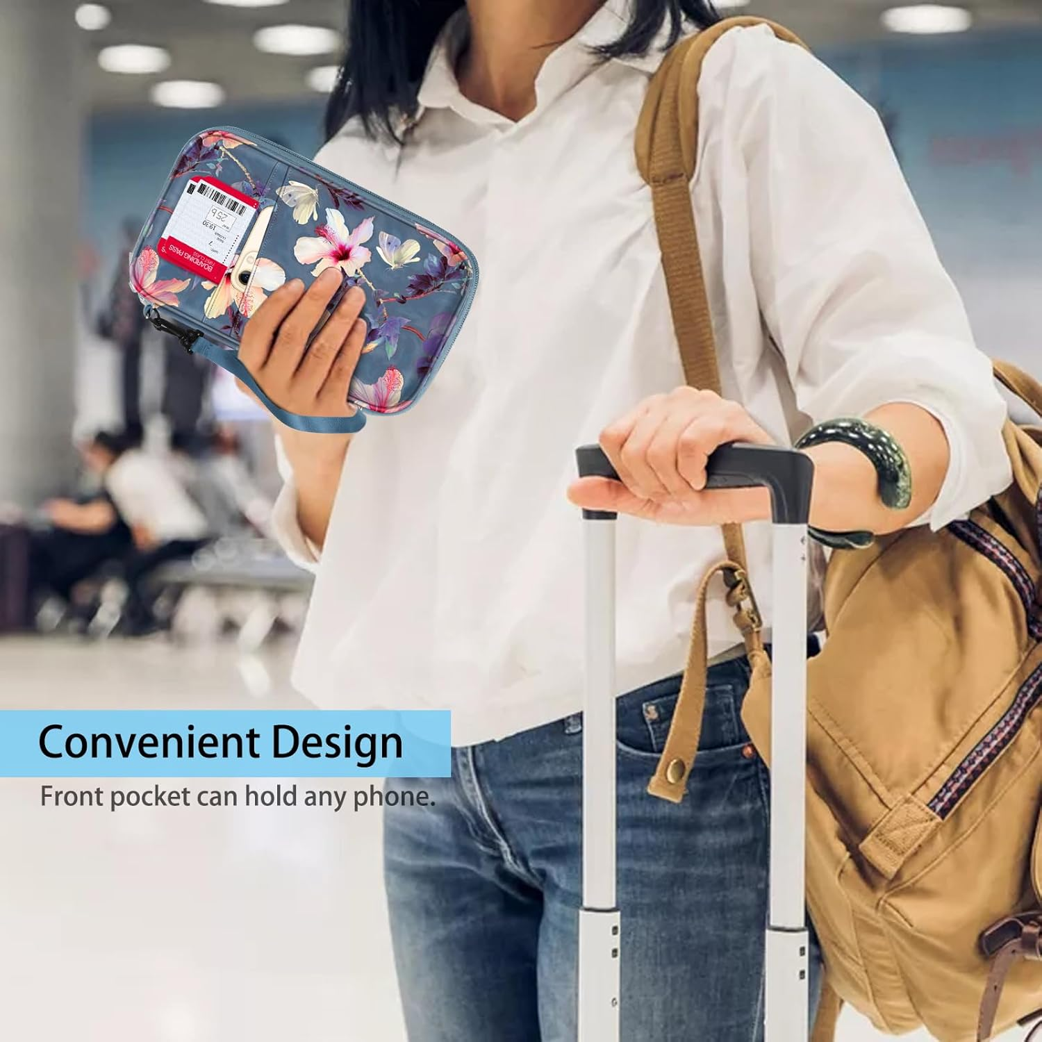 Fintie Family Passport Holder for Travel, 6 People Big Capacity RFID Blocking Travel Document Organizer Clutch Bag with Pen Holder Keychain Credit Cards Case Cover for Women Men, Blooming Hibiscus image number 3