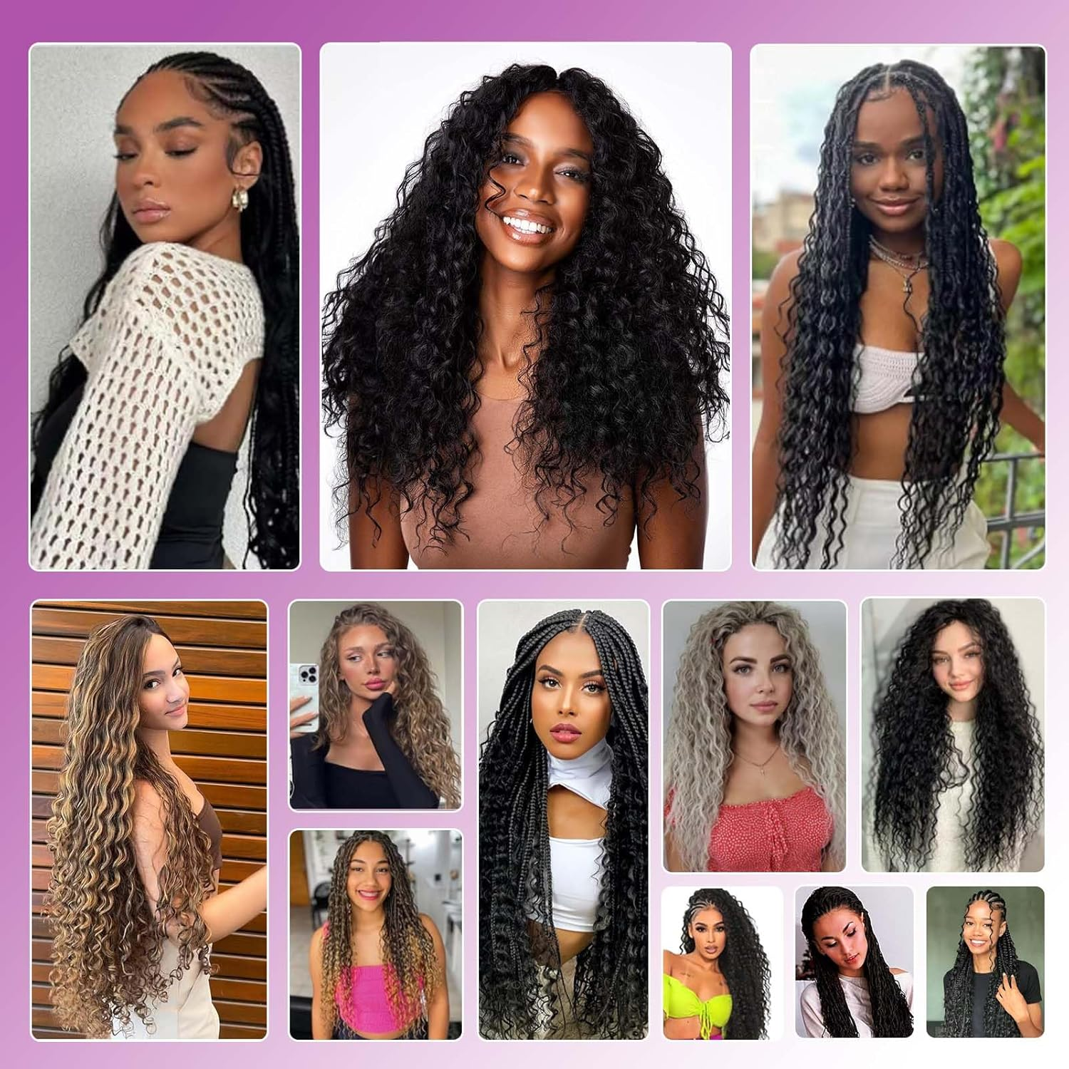 Ocean Wave Crochet Hair 18 Inch 3 Packs Deep Wave Braiding Hair Curl Crochet Synthetic Braids Hair Extension for Women (Green #, 18 Inch 3 Packs) image number 2