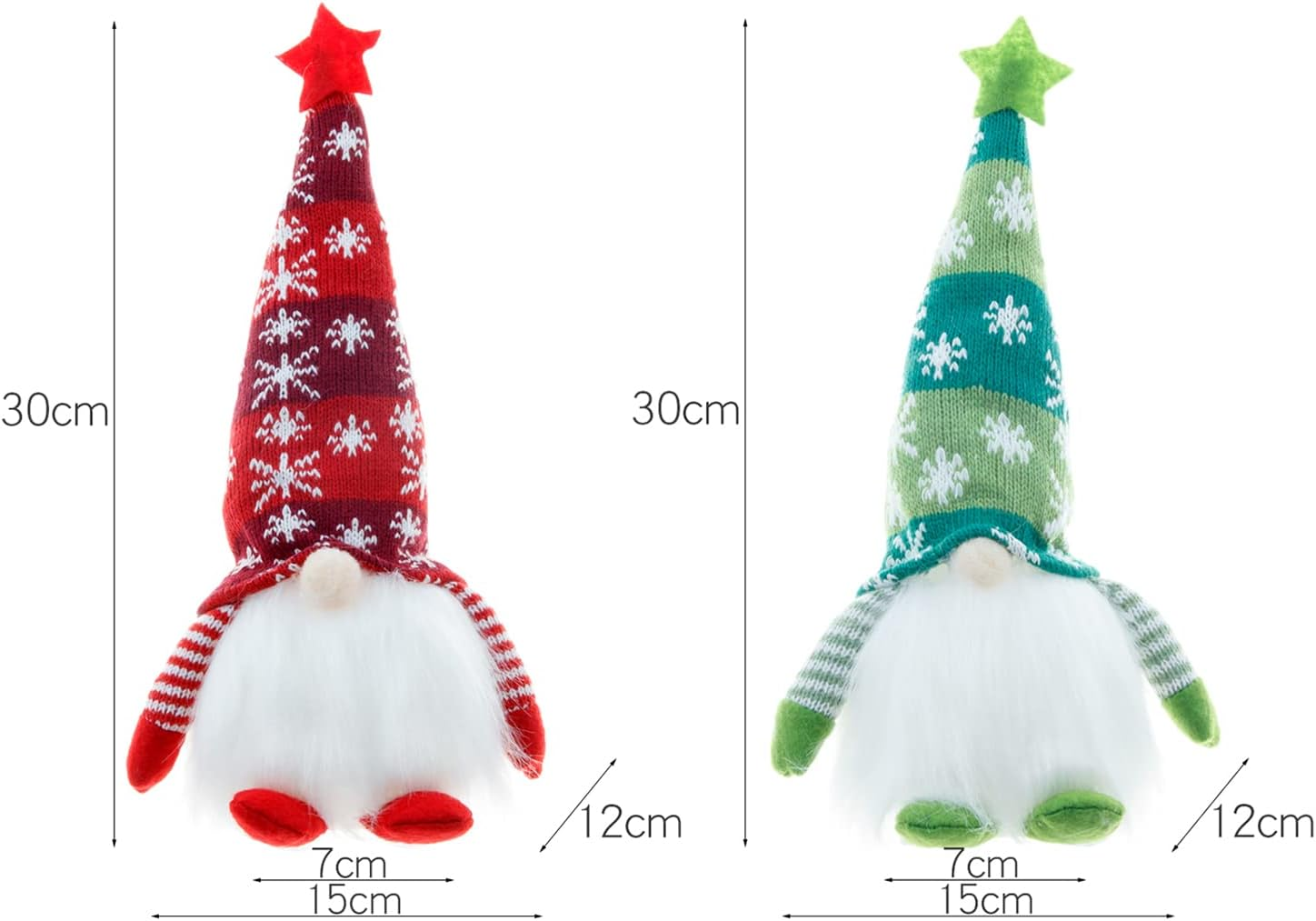 Christmas Gnomes Plush Doll, 2 Pack Christmas Elf Decoration Ornaments Thanks Giving Day Gifts Gnomes Swedish Tomte Xmas Ornaments for Home Decor (Snowflakes，Red&Green)