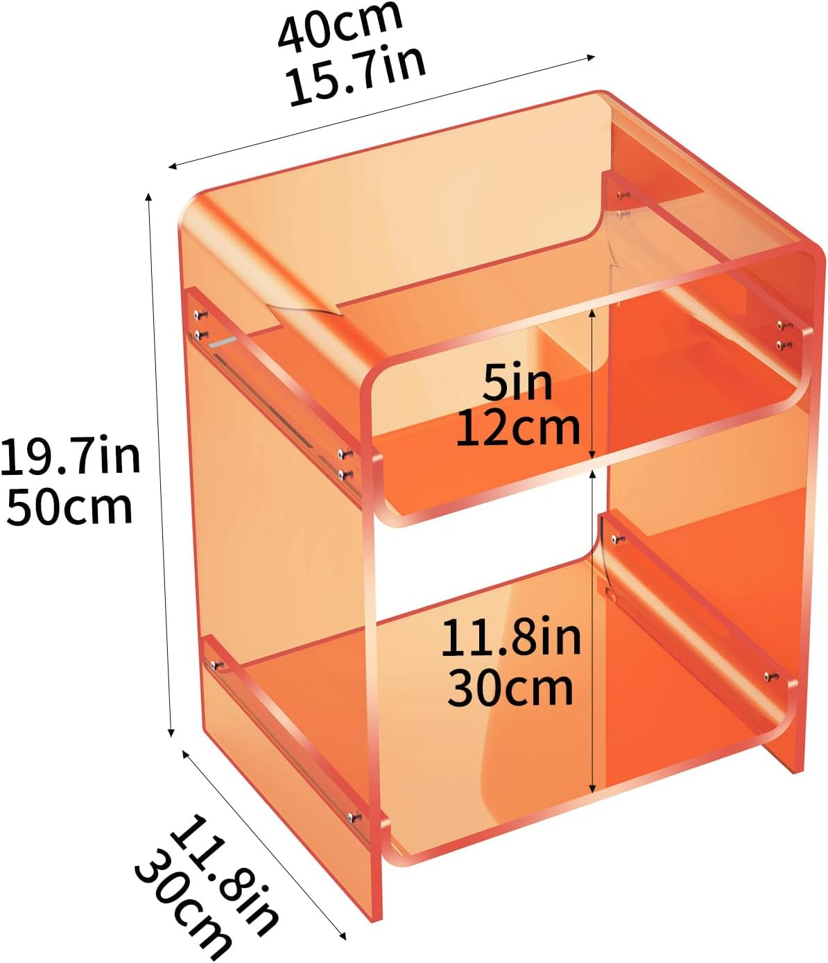 Acrylic Side Table Record Player Stand with Storage, Clear Nightstand Bedside Table End Table for Living Room, Bedroom (Orange) image number 5
