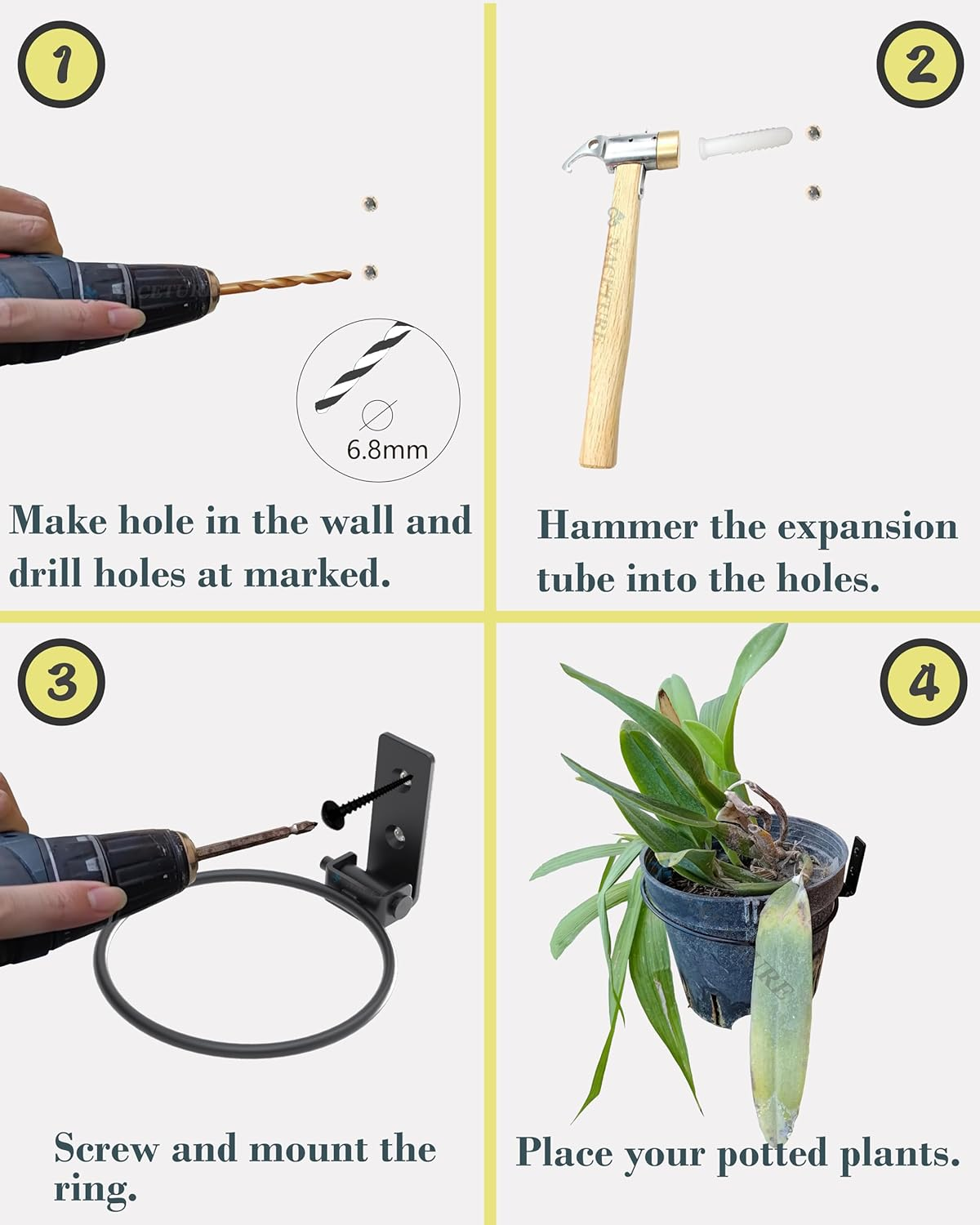 6 Inch Foldable Flower Pot Holder Ring for Wall Mount &ndash; Heavy Duty Metal round Planter Hooks Hangers - Fence Pot Plant Holders Hanging Bracket for Outdoor Indoor (6 Inch 6 Pack) image number 2