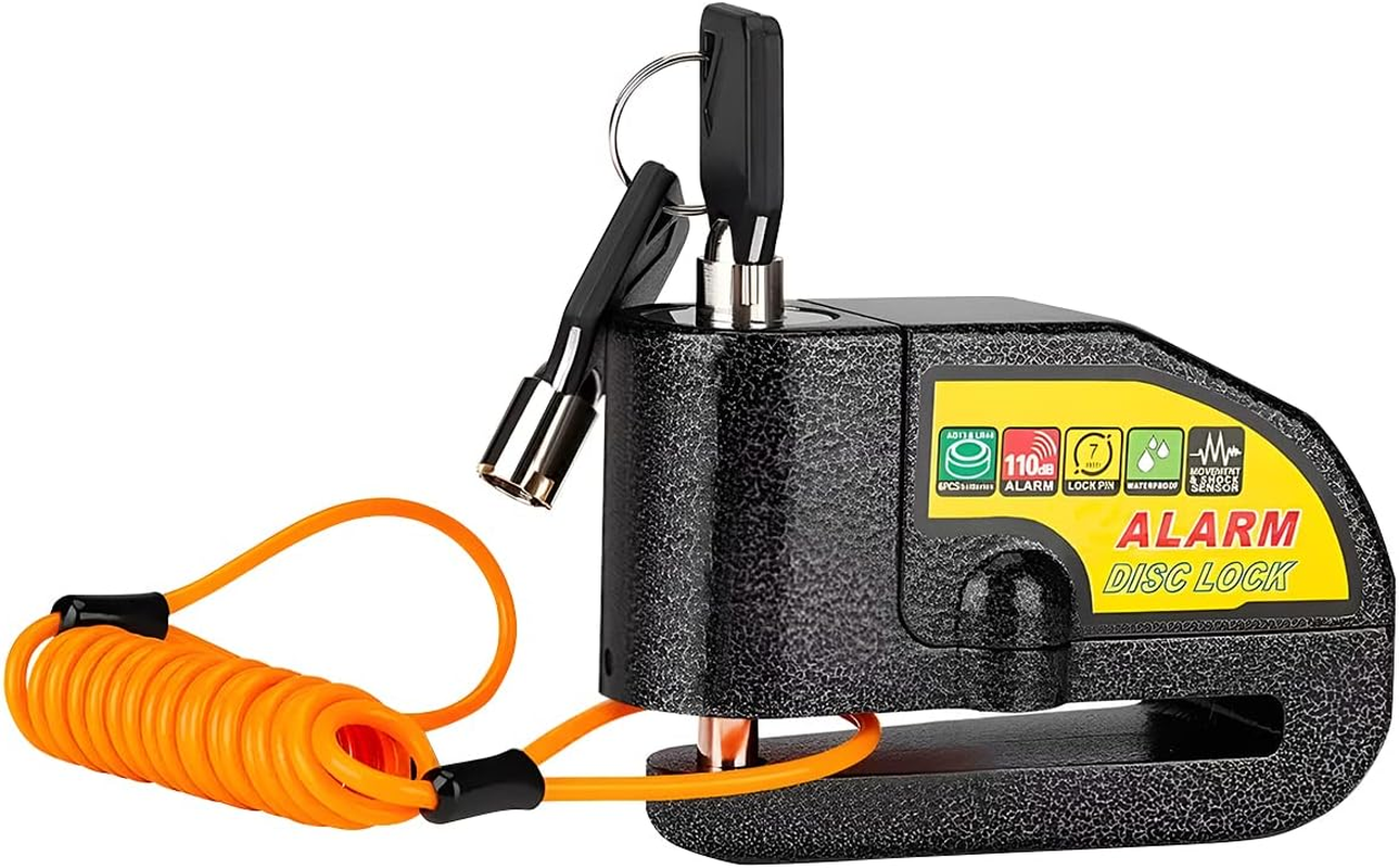 Motorcycle Alarm Disc Brake Lock, Anti-Theft Security 110Db Alarm Sound, Waterproof Wheel Padlock with Keys and Reminder Cable, Auto Accessories for Motorbike, Scooter, Bike, Moped (Black) image number 3