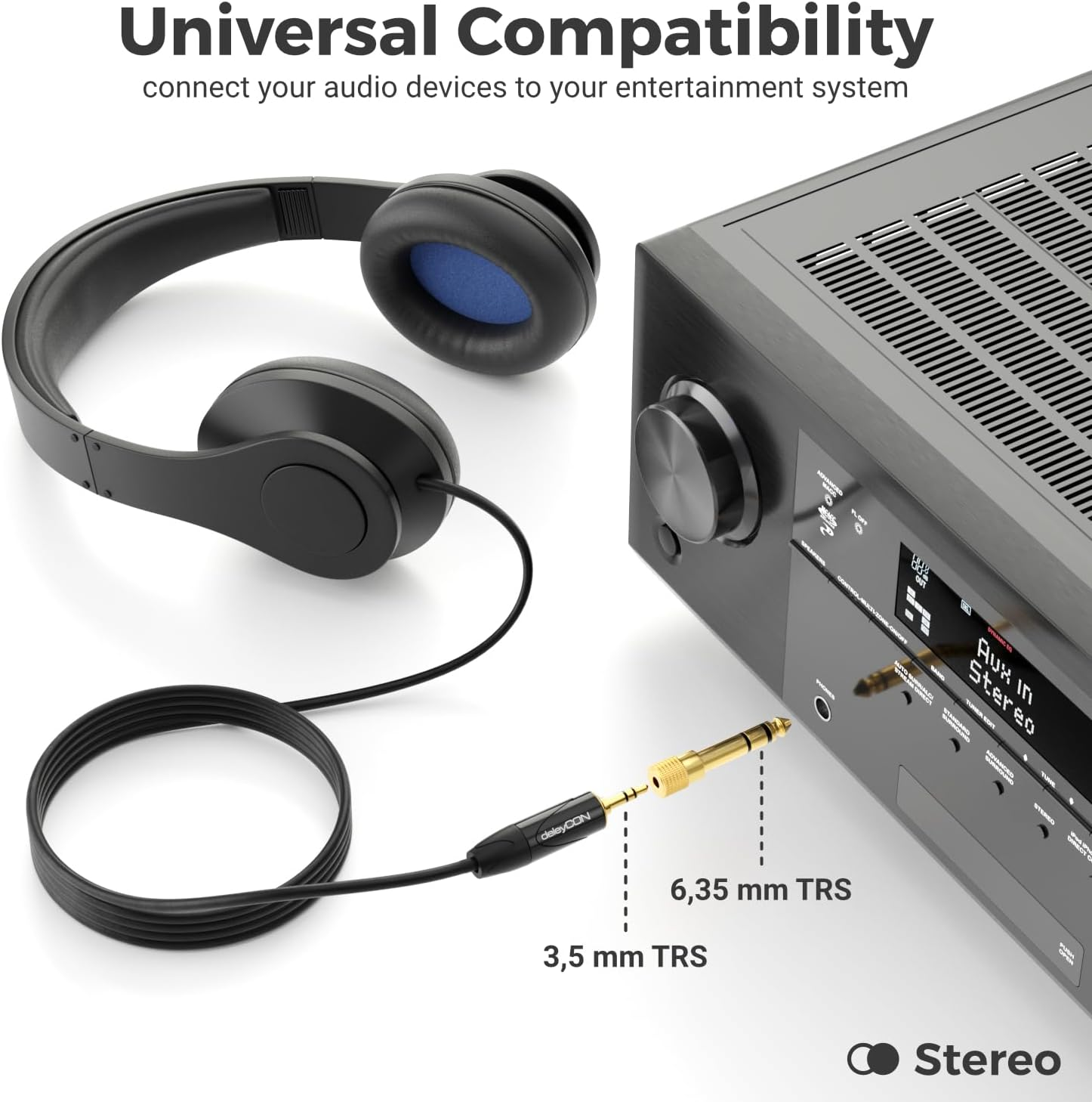 Deleycon Jack Adapter [Pack of 1] 6.35 Mm to 3.5 Mm - Stereo Audio Coupling Jack Adapter - for Headphones Guitar Hifi Receiver Amplifier Home Cinema Mixer Keyboard TRS image number 4