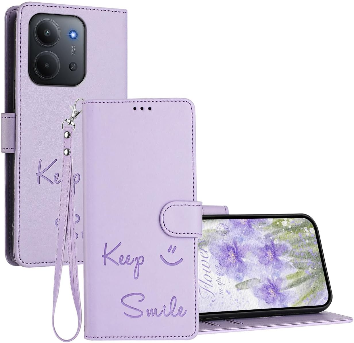 YUEQIAN Case for Xiaomi Redmi 15C 4G Protective Case, Embossed Letters Premium PU Leather Flip Wallet Shockproof Mobile Phone Case with Stand/Card Slot/Rfid Protection, Green