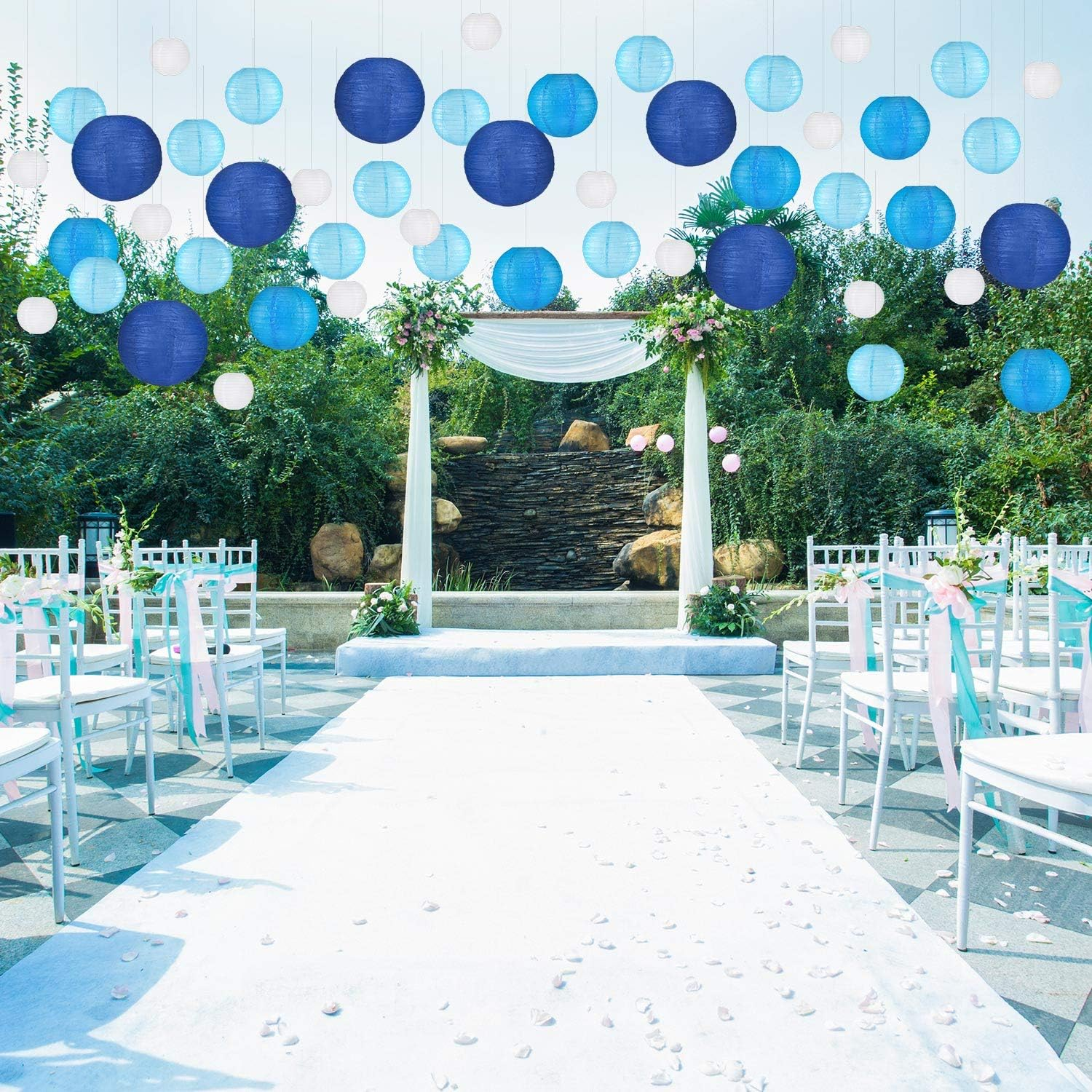 12PCS Paper round Lantern for Birthday Bridal Wedding Baby Shower Festival Party Decoration - Great for Indoor or Outdoor (Blue)