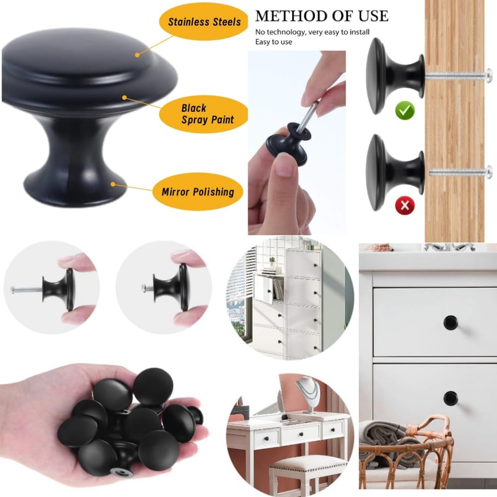 Jindizi 12 Pcs Circular Cabinet Knobs Stainless Steel Drawer Knobs Wardrobe Hardware Matte Black Drawer Knobs Kitchen Cabinet Doors Bathroom Cabinets image number 4
