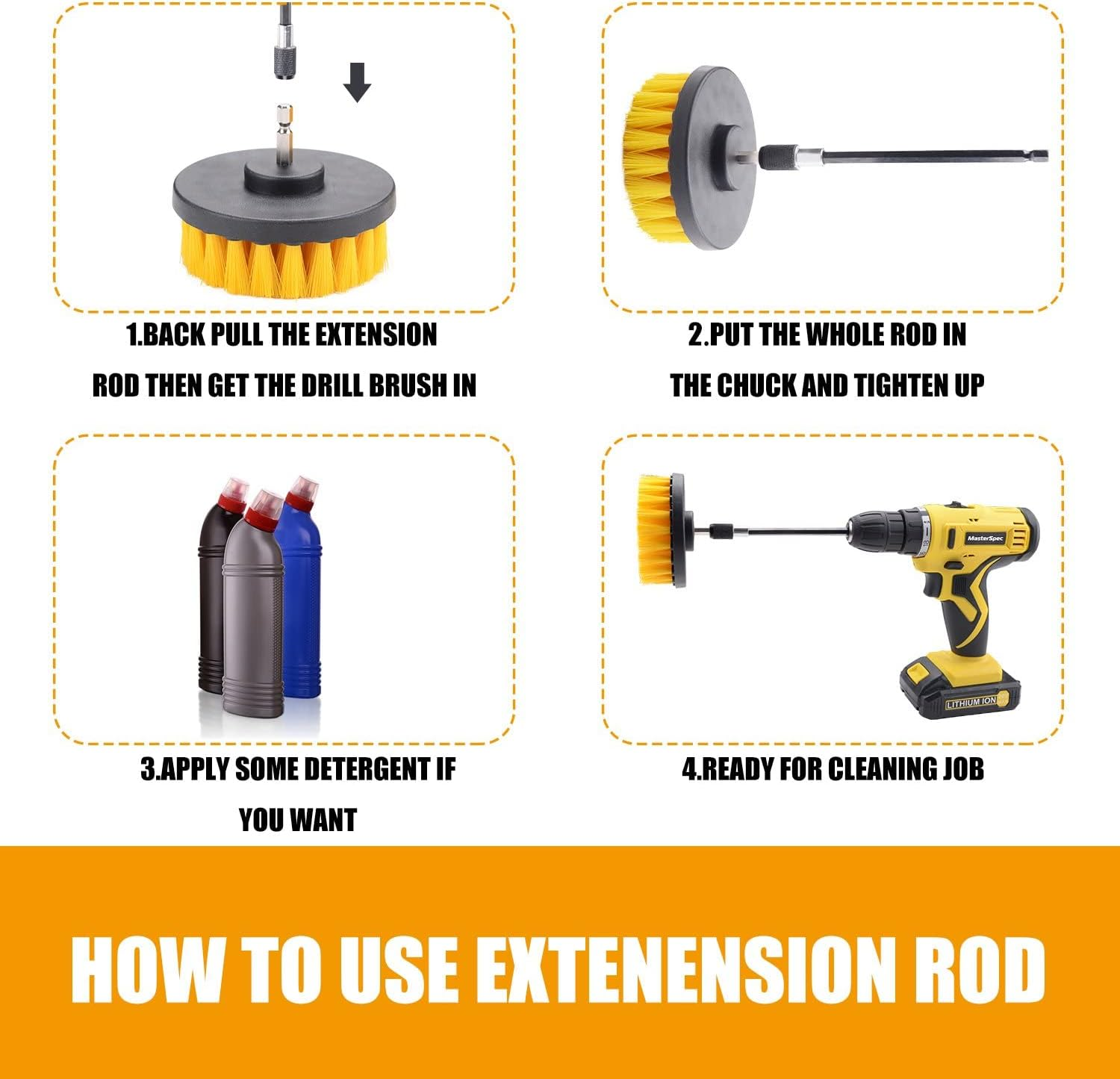 Masterspec 15PCS Drill Brush Kit Car Cleaning Attachment Set Sponge Scrubber Scrub Brush Kits with Extend Holder image number 5