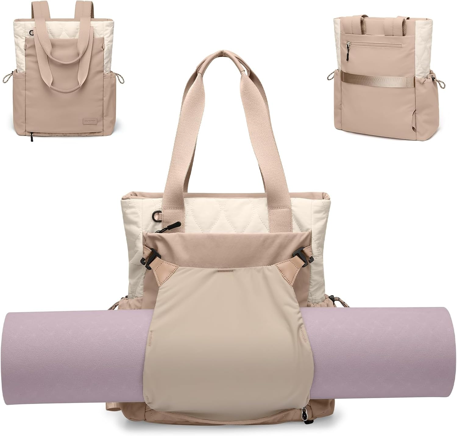 GOLF SUPAGS Convertible Laptop Backpack Yoga Bag Quilted Tote Bag Yoga Mat Carrier Bag for Travel Fitness Office and Shopping