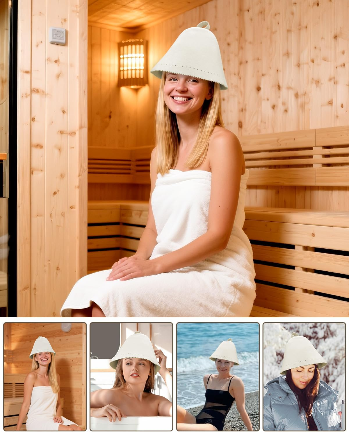MYMULIKE Wool Sauna Hat, Heat Insulating Sauna Cap for Men and Women, Sauna Accessories for Spa, Steam Room, Banya, Bathhouse, One Size Fits All image number 2