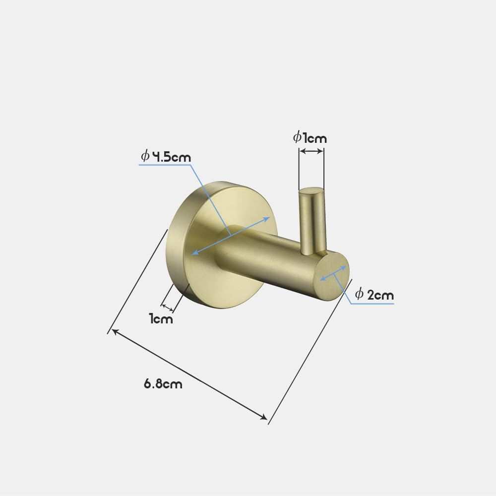 Decaura Robe Hook Coat Hat Hanger Self Adhesive Wall Mounted Towel Rack Holder Bathroom - Brushed Gold image number 6