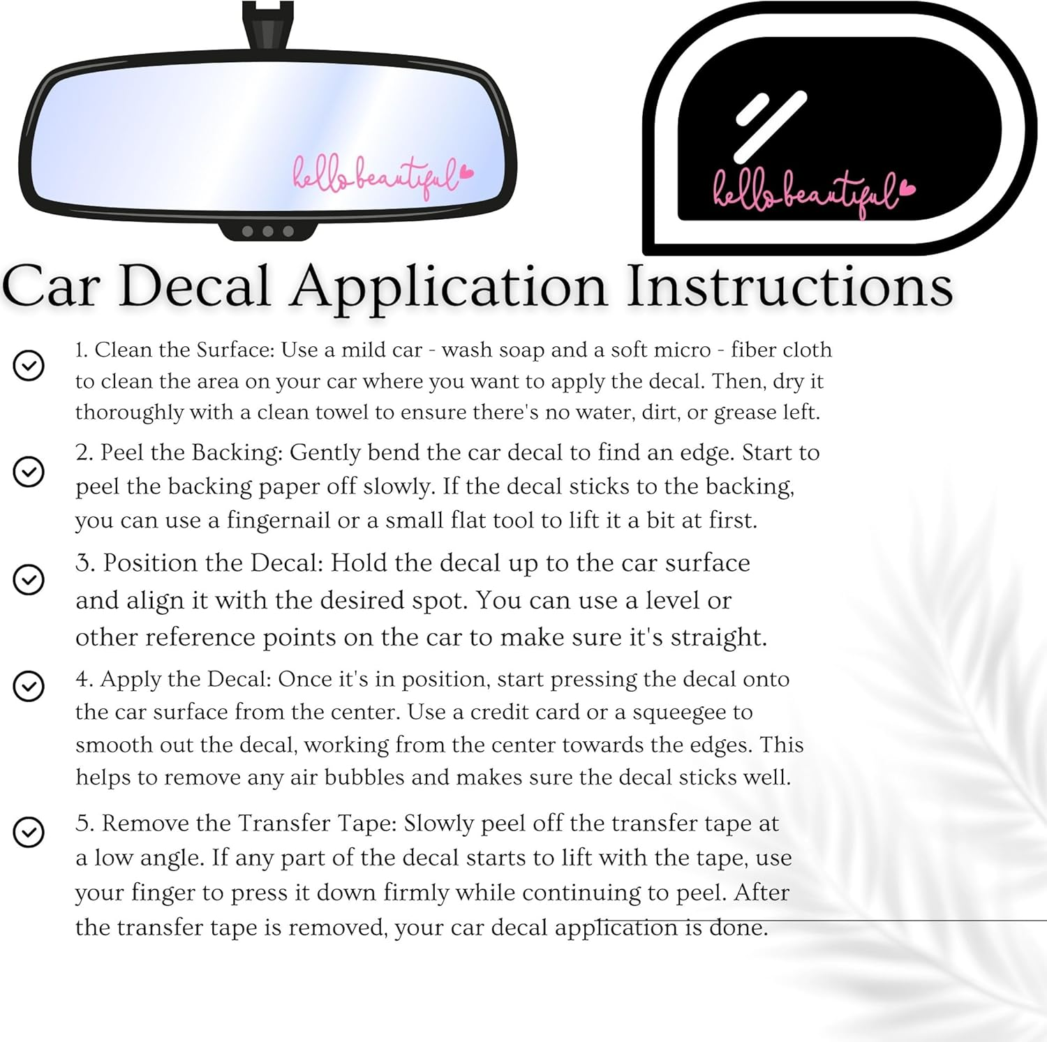 MOTOFITOOL 4X Hello Beautiful Rearview Mirror Decal, Rear View Mirror Sticker, Girly Car Accessories, Pink Vanity Stickers for Women, Empowering Self-Love Car Decor image number 5