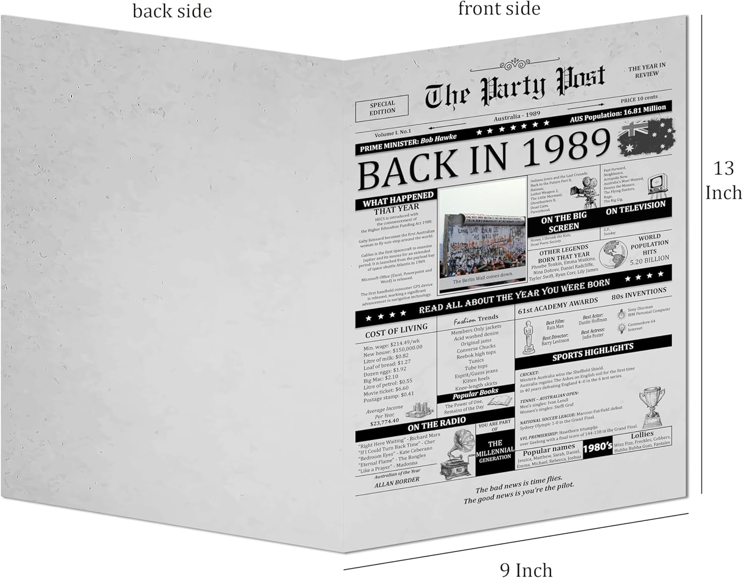 35Th Birthday Gifts for 35 Years Old Women or Men Party Decorations Supply. Back in 1989 Funny Large Card for Him or Her. Historical 13 X 9 in Poster with Vintage Mailing Envelope Turning 35 Years