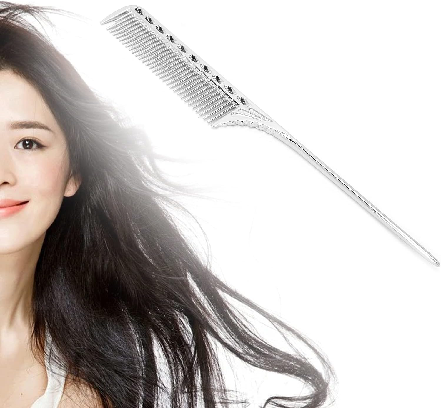 Professional Rat Tail Hair Comb, Parting Comb, Salon Hairdressing Styling Comb Barber Aluminum Metal Comb, Salon Comb (Silver) image number 4