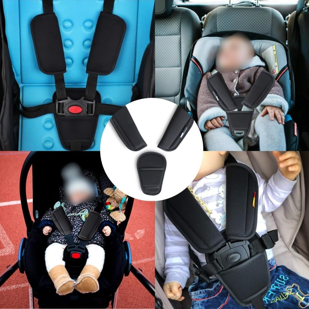 Seat Belt Shoulder Pad,Belts Pads Shoulder Strap Baby Stroller Car Seat Strap Universal Baby Stroller Car Seat Strap Covers Soft Seat Belt Cushion Fits Most Car Seat(Black)