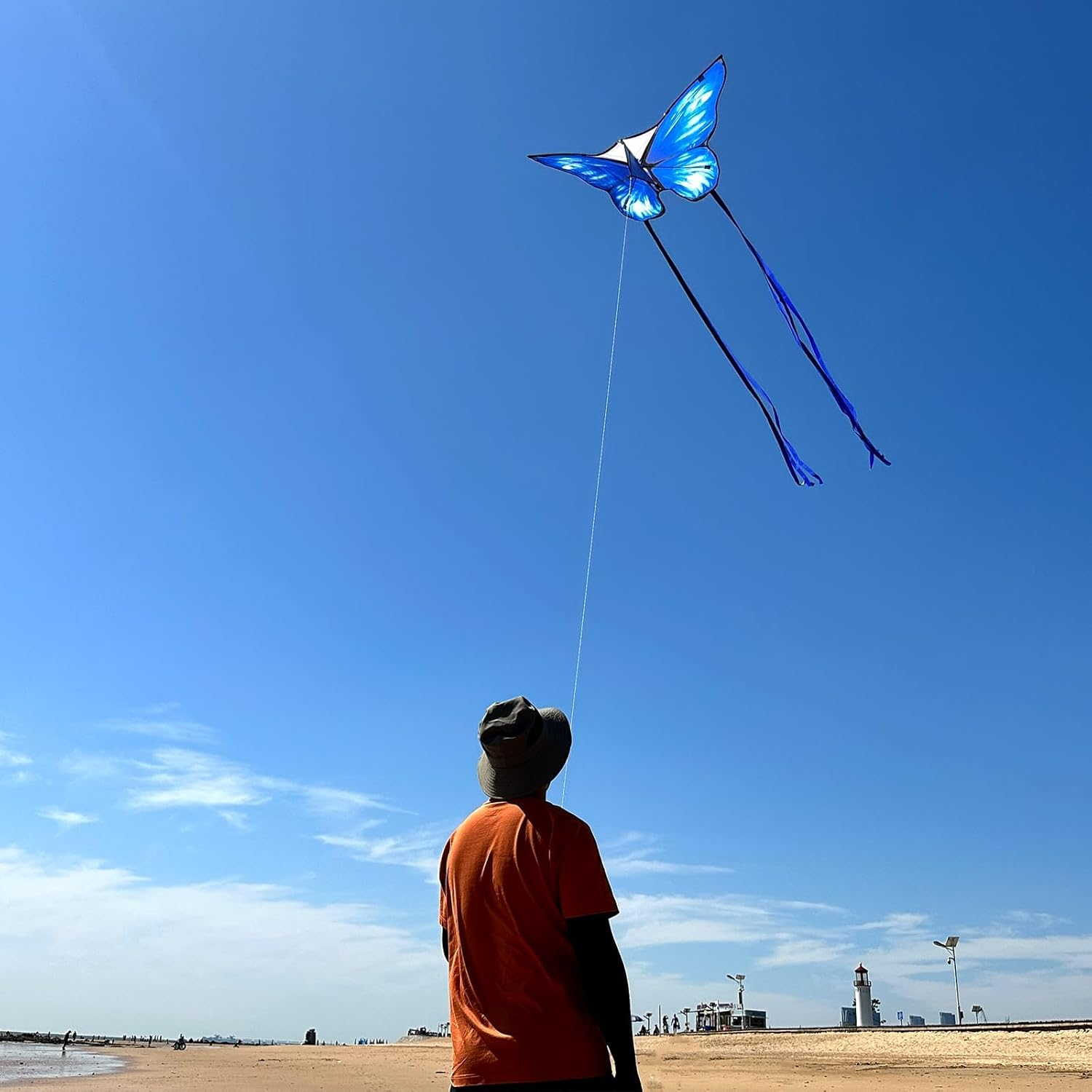 Simxkai Butterfly Kite for Kids & Adults, Easy to Fly Blue Big Kite for Beginners, 300Ft Line Handle Included (1Pack 2Pack) image number 5