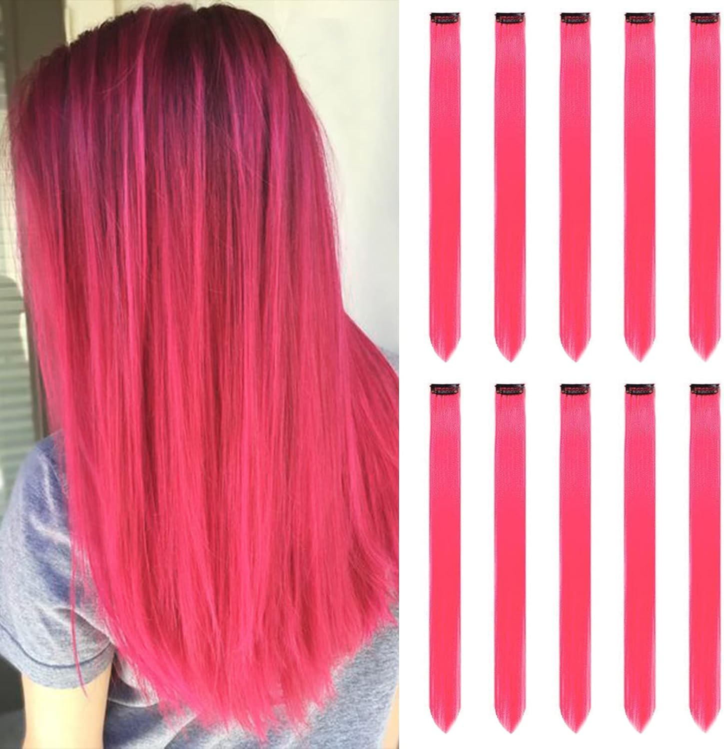 Coloured Hair Extensions Clip in for Girls 22 Inch Colourful Straight Hair Extensions for Party Highlights Hair Accessories Hairpieces for Children Women (10 Pieces Peach Pink) - Blonde image number 6